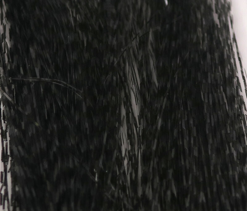 Glossy micro black-barred synthetic fibers with fine tapered strands for fly tying