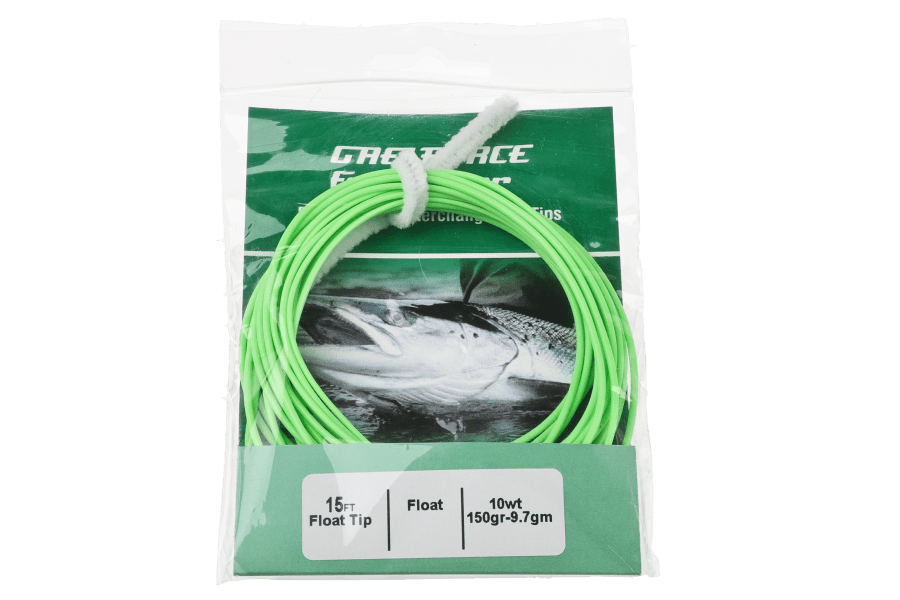 Bright green 15ft float fly line tip coiled in clear packaging, 10wt 150gr, Gaelforce Equalizer interchangeable fly line tip