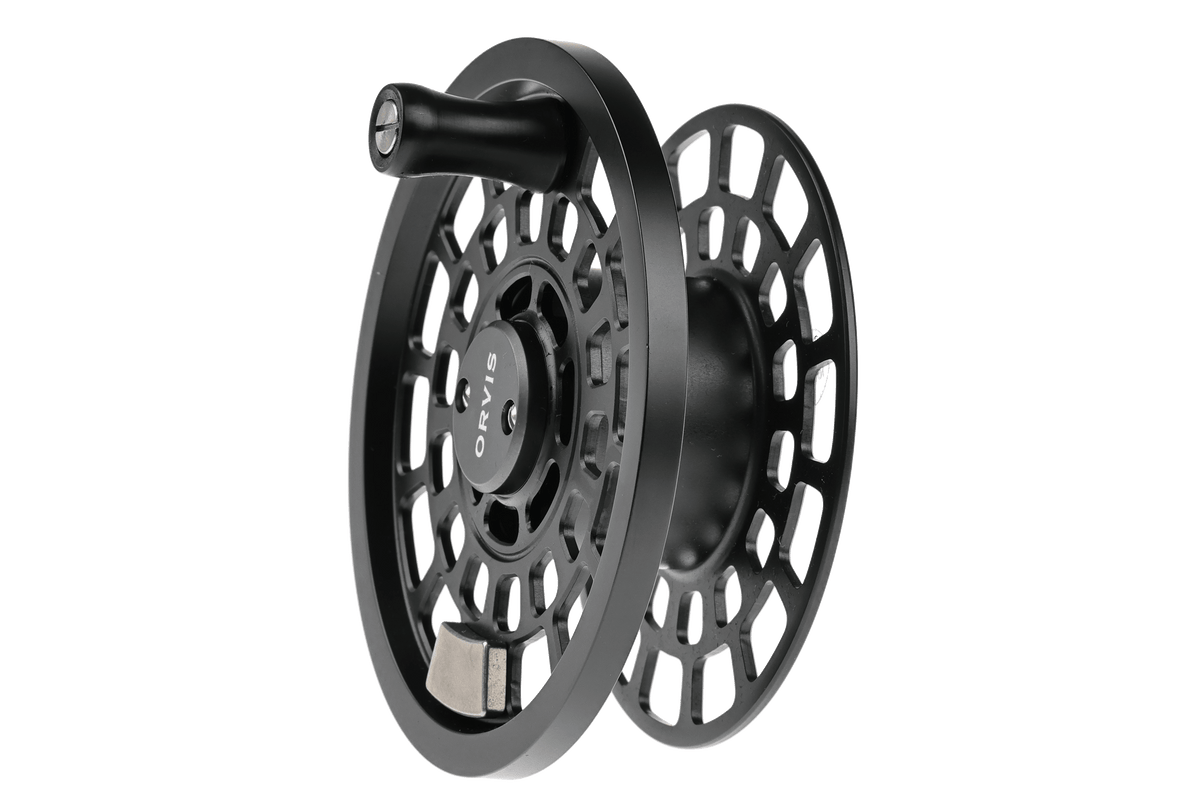 Orvis SSR Disc Spey black fly reel spool with honeycomb design and disc drag system