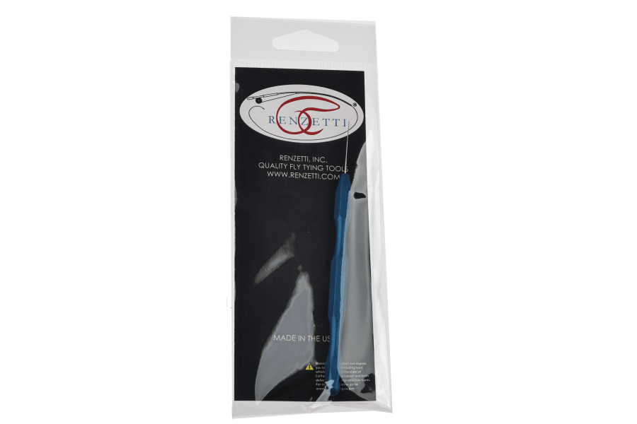 Renzetti R-Evolution dubbing teaser in clear plastic packaging with black backing card, featuring a blue handle tool visible