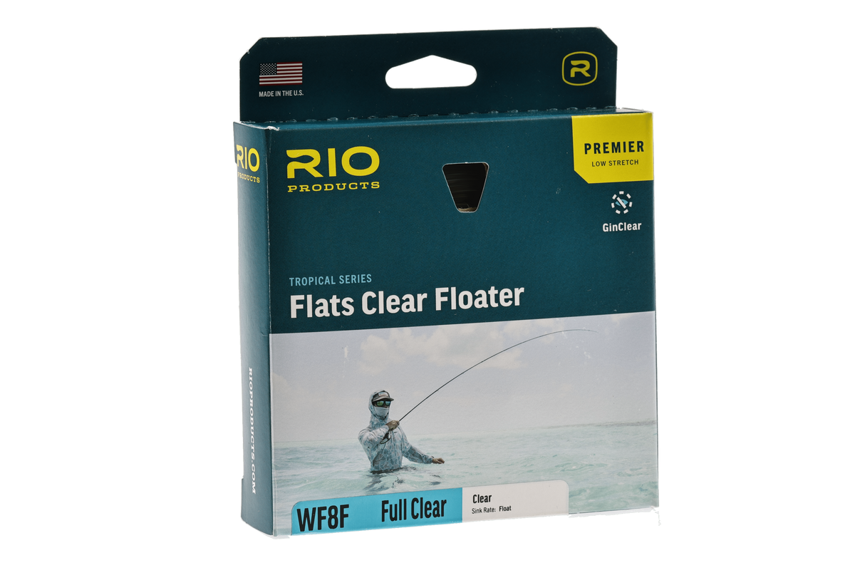 Rio Premier Tropical Series Flats Clear Floater WF8F fly line packaging with GinClear technology, made in USA