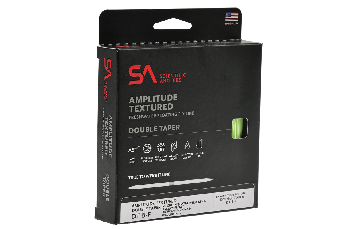 Scientific Anglers Amplitude Textured Double Taper freshwater floating fly line in chartreuse green with product packaging