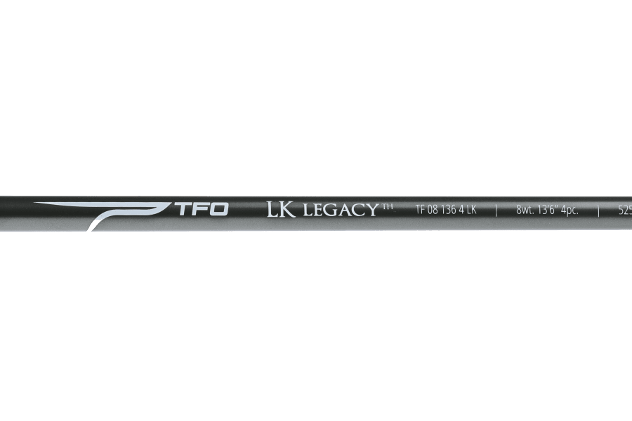Matte black TFO LK Legacy fly rod blank marked 8wt 13'6" 4pc with silver logo on white background