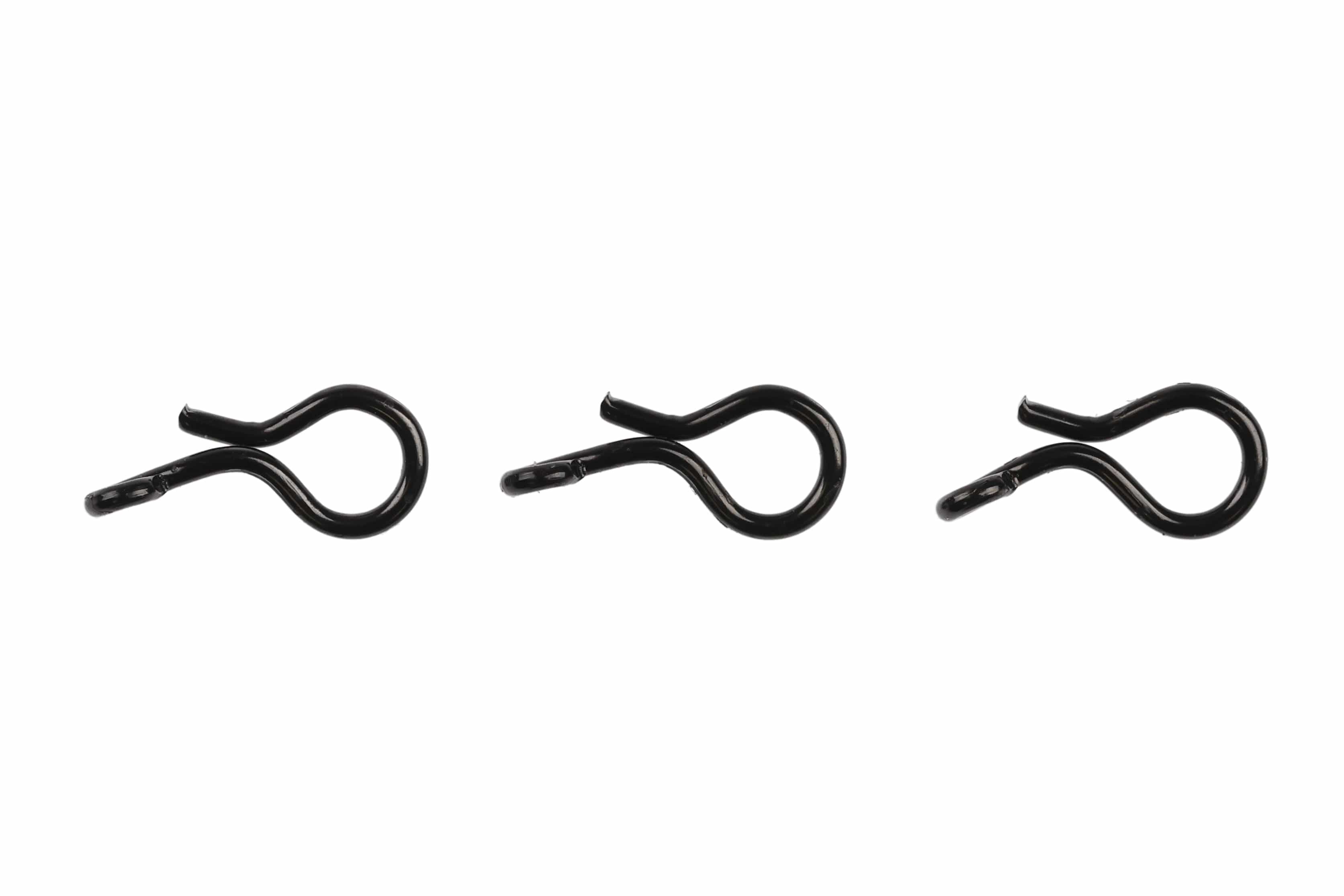 Ahrex black metal snap clips, three glossy S-shaped steel snaps for fishing rigs