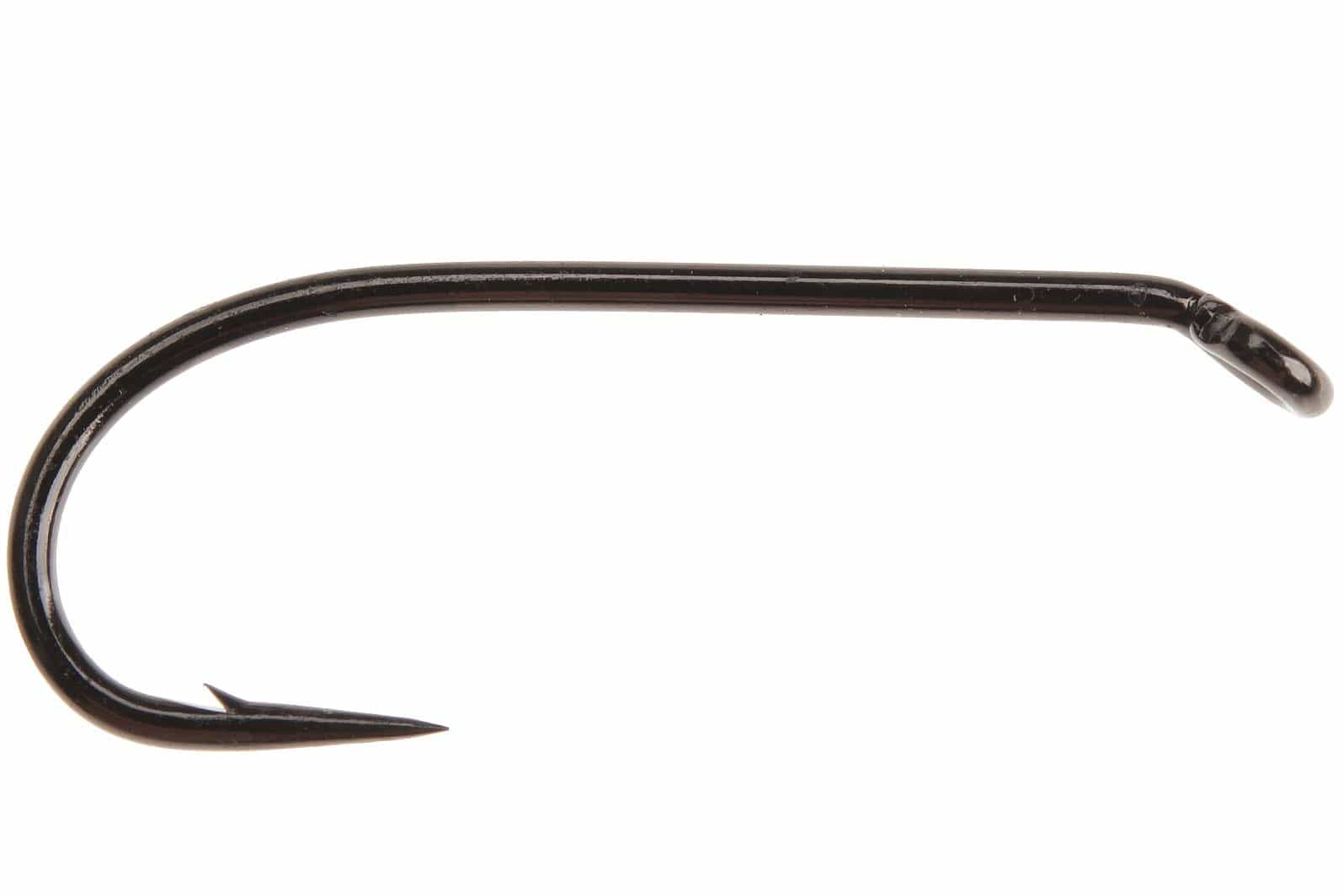 Black nickel Ahrex FW560 traditional nymph hook with round bend, slim steel shank and turned-up eye for fly tying