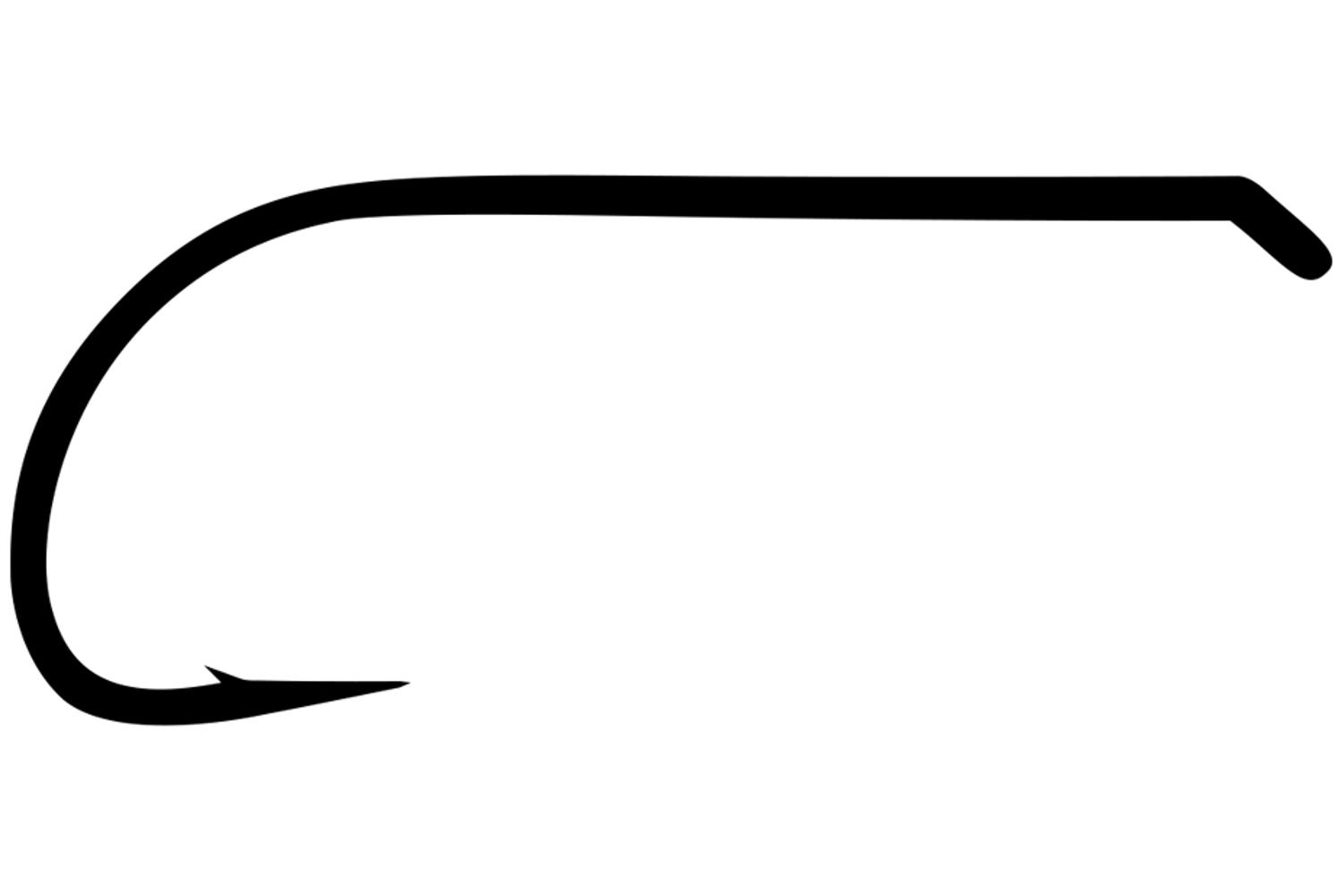 Black silhouette Ahrex FW570 long-shank dry fly hook with long straight shank, curved bend and small barbed point