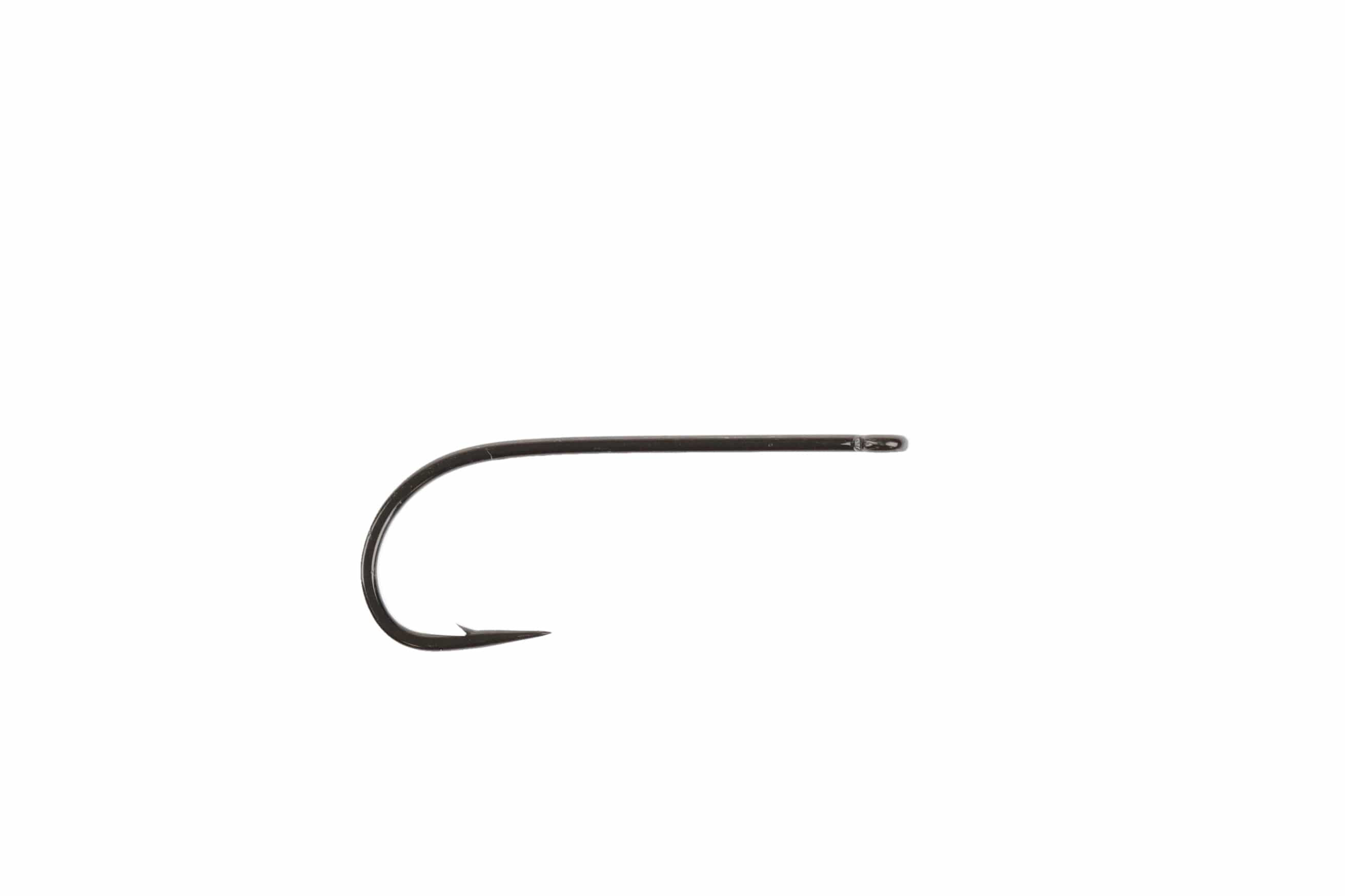 Ahrex NS110 black metal streamer hook, long straight shank with straight eye and small barb, fly tying hook