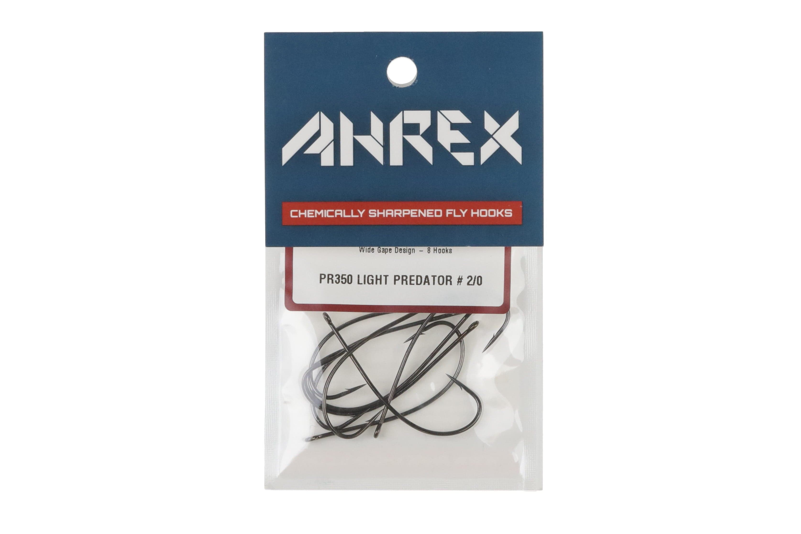 Ahrex PR350 Light Predator black nickel wide-gap chemically sharpened fly hooks in clear pouch, curved predator style