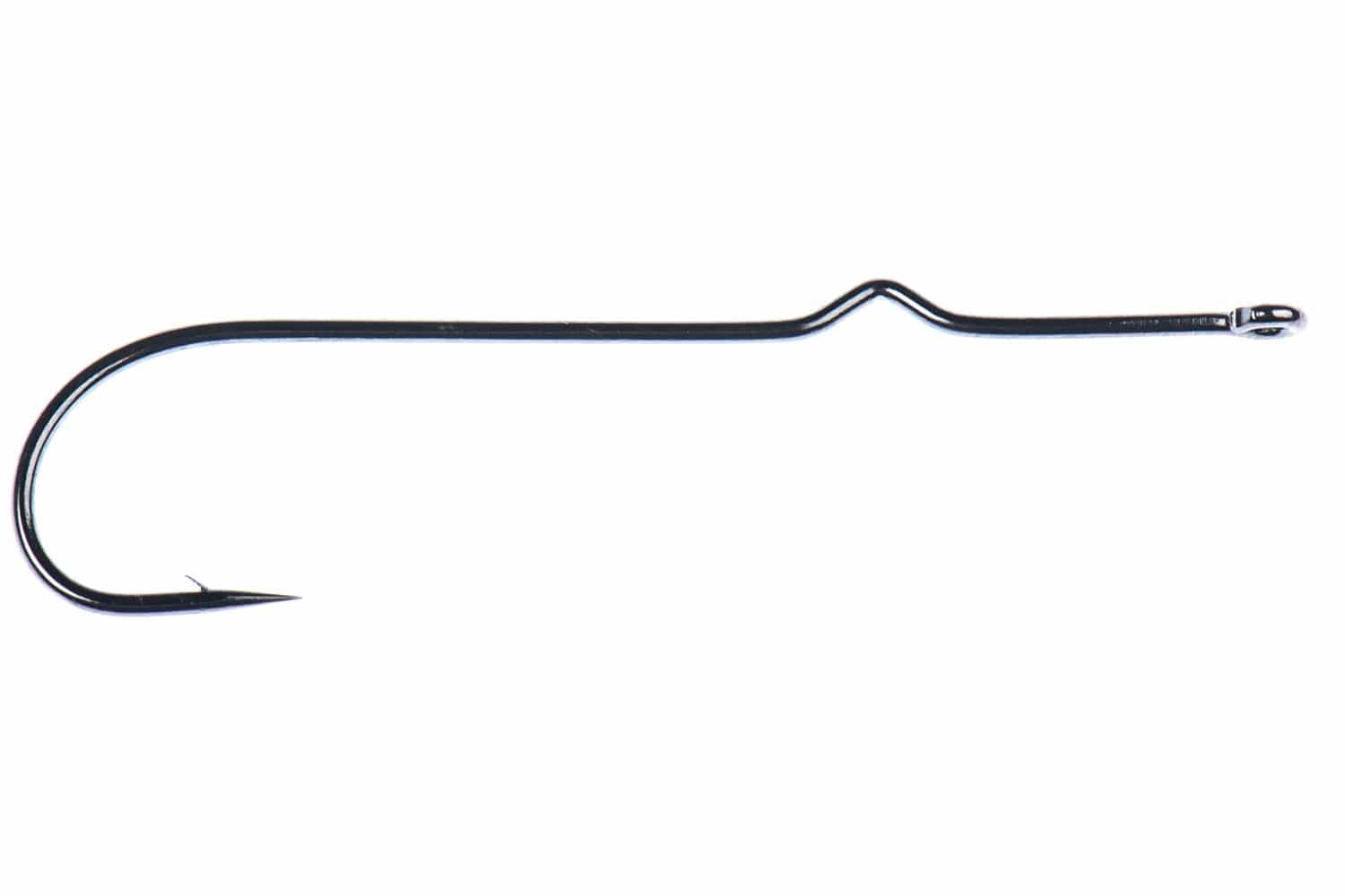 Ahrex PR354 black nickel long-shank popping hook, straight wire with kinked shank and upturned eye for fly tying