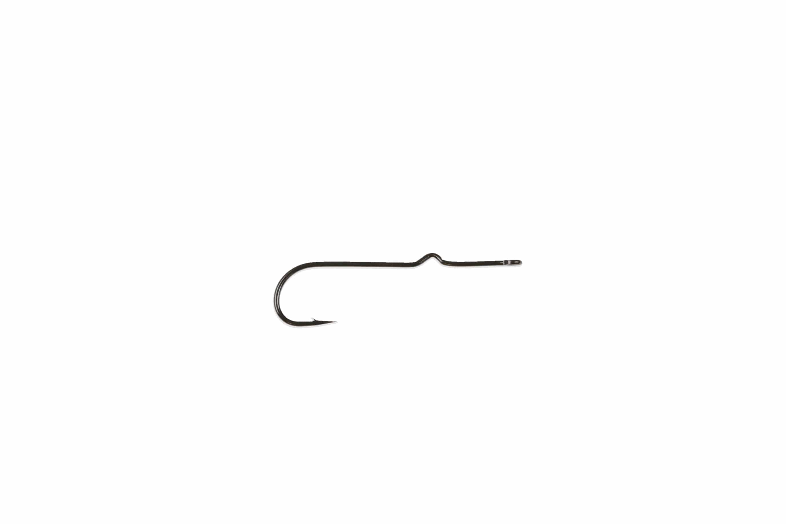 Ahrex PR354 long-shank black nickel popping/skipping bug hook for fly tying, kinked shank