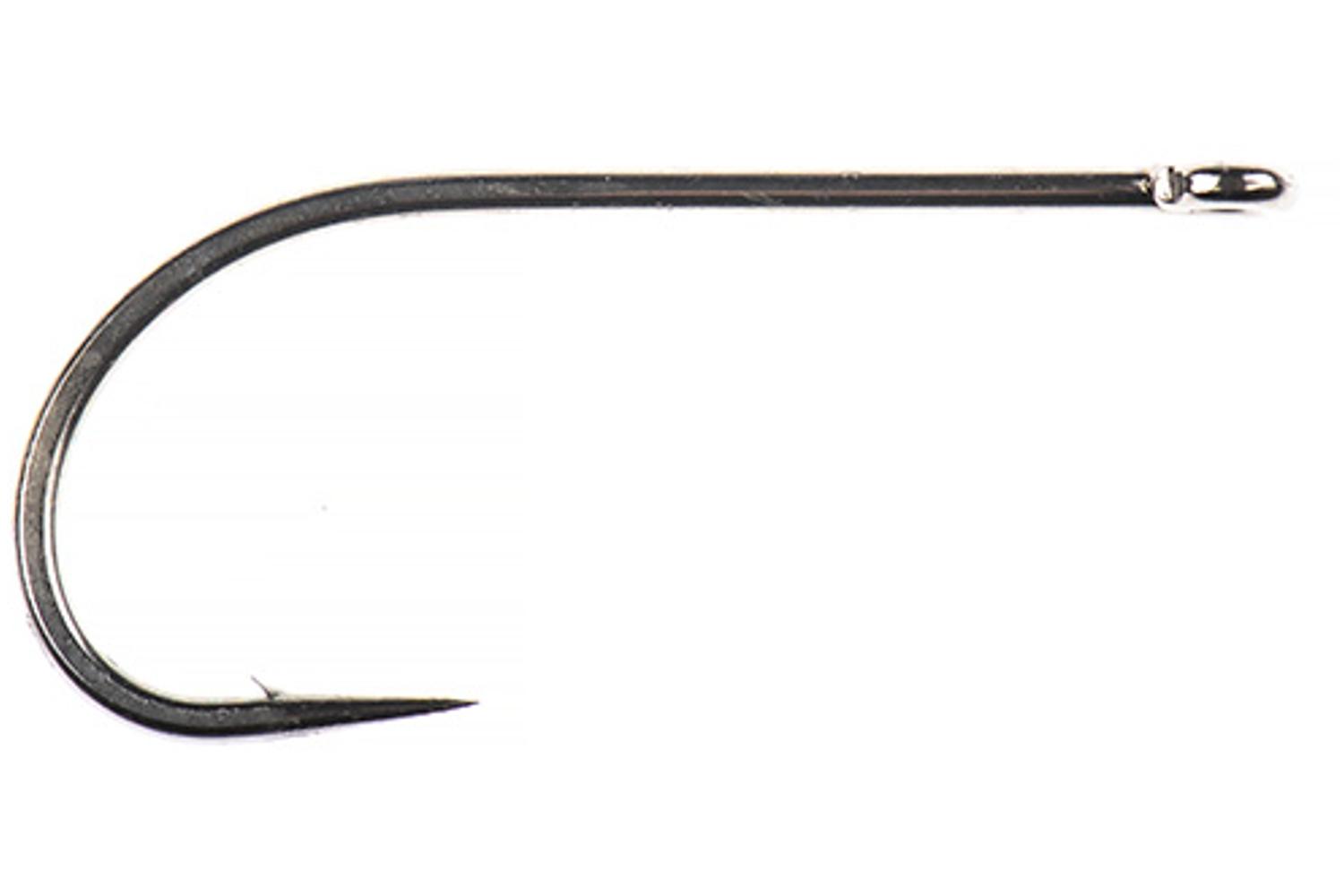 Ahrex SA210 Bob Clouser fly-tying hook, dark gunmetal long straight shank, upturned eye, curved bend and sharp barbed point