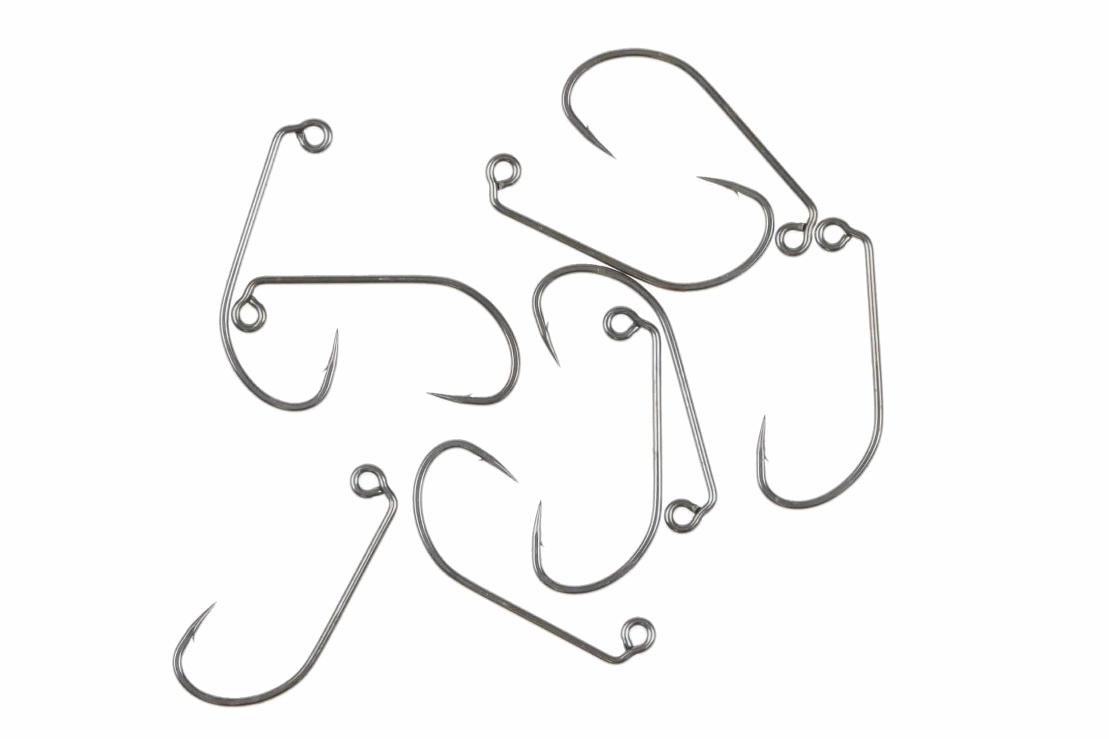 Silver metal Ahrex SA254 salt jig hooks for fly tying, up-eye bent shank design with barbed points