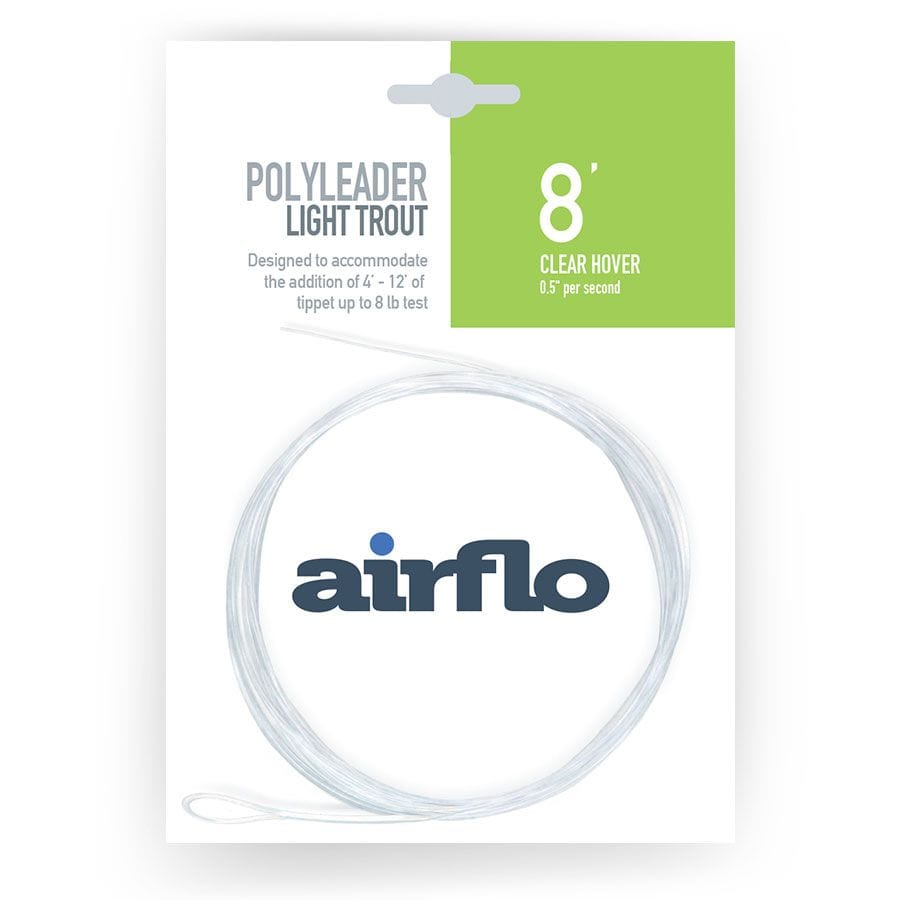 Airflo Light Trout polyleader 8ft clear translucent coiled fly fishing leader with loop, white and green retail card