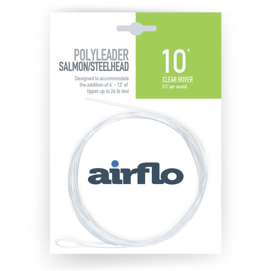 Airflo clear 10' polyleader for salmon/steelhead - coiled transparent poly leader on white retail card