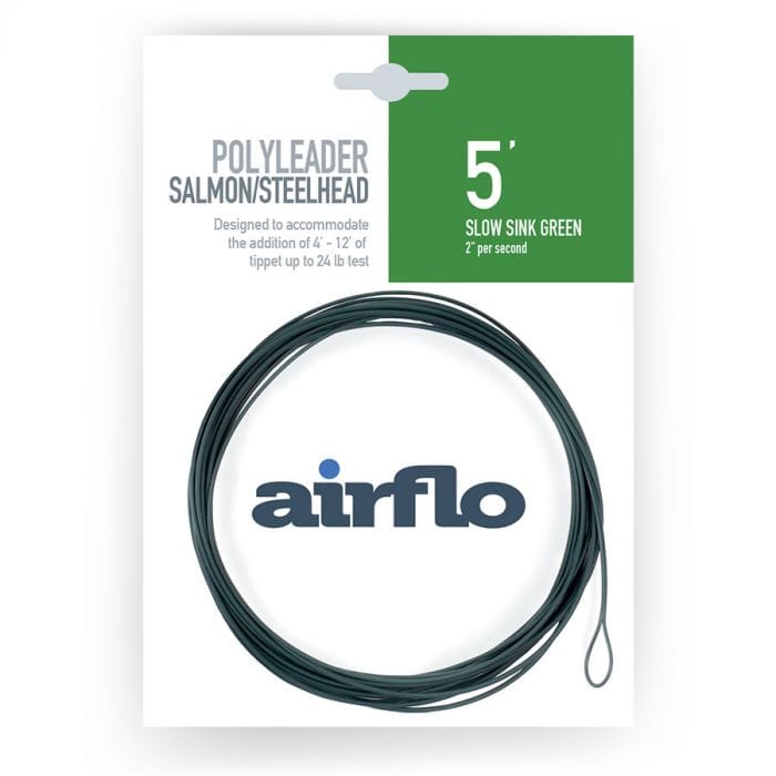 Airflo slow-sink green polyleader coil with loop on white packaging, 5' salmon/steelhead fly-fishing leader