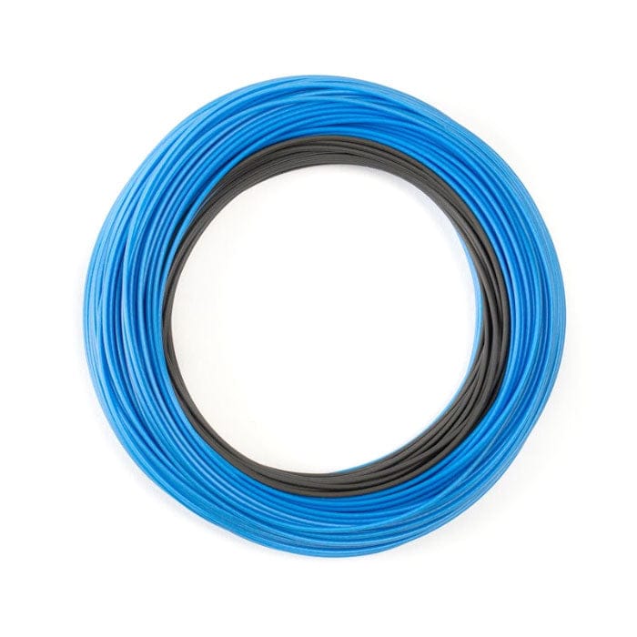 Airflo Depthfinder Big Game fast sinking fly line coiled in a bright blue outer with dark gray inner core, PVC-coated