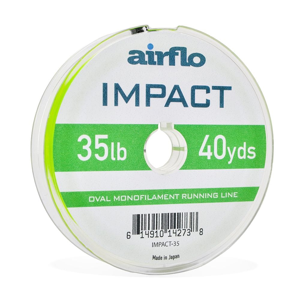 Airflo Impact oval monofilament running line spool neon yellow-green, 35 lb 40 yds on clear plastic reel