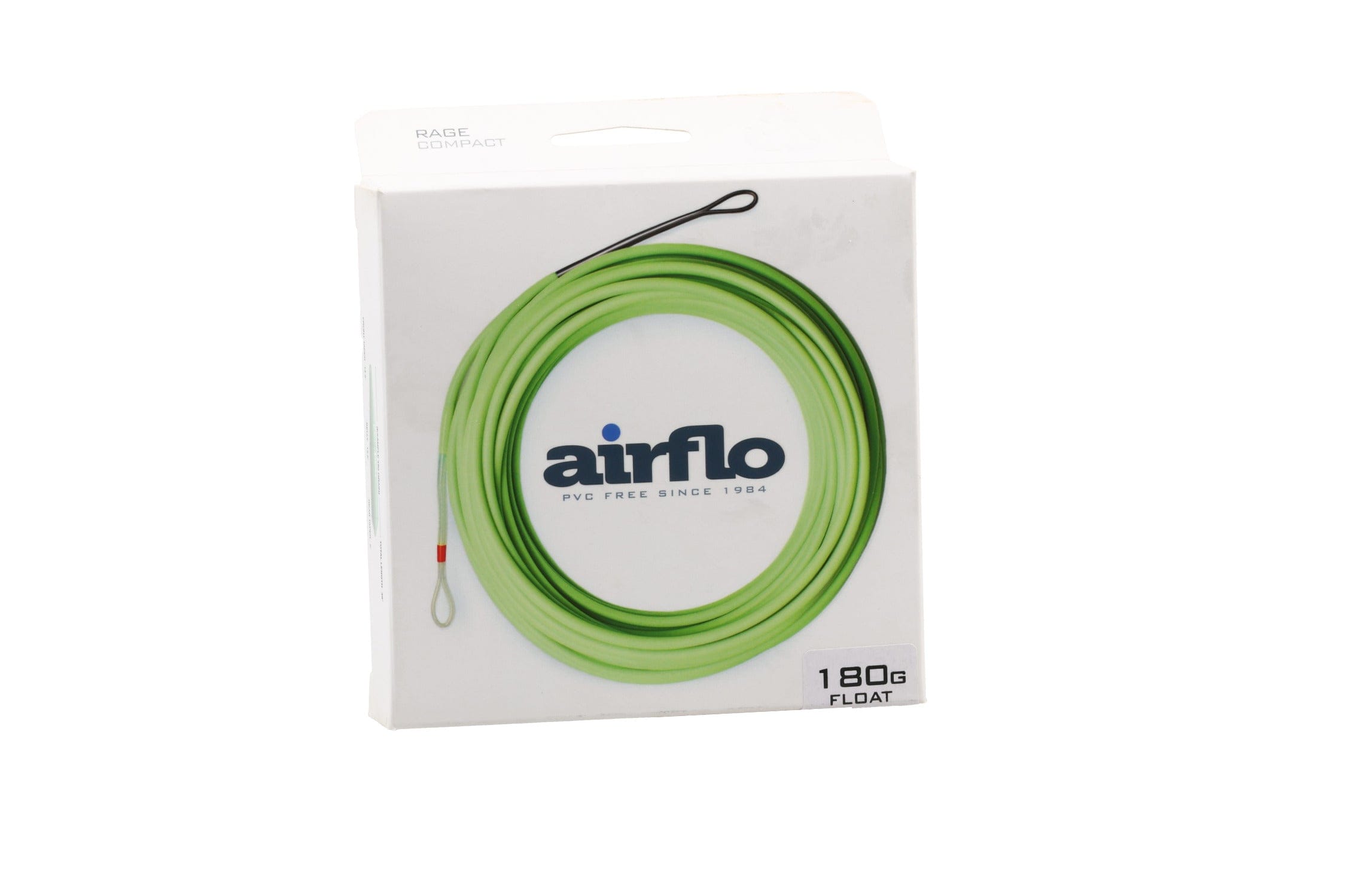 Airflo Rage Compact lime green float shooting head coiled fly line in white retail box with looped end and red sleeve