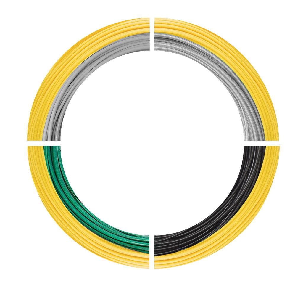 Airflo Ridge 2.0 Sniper fly line coil with yellow outer jacket and inner silver, green and black sections