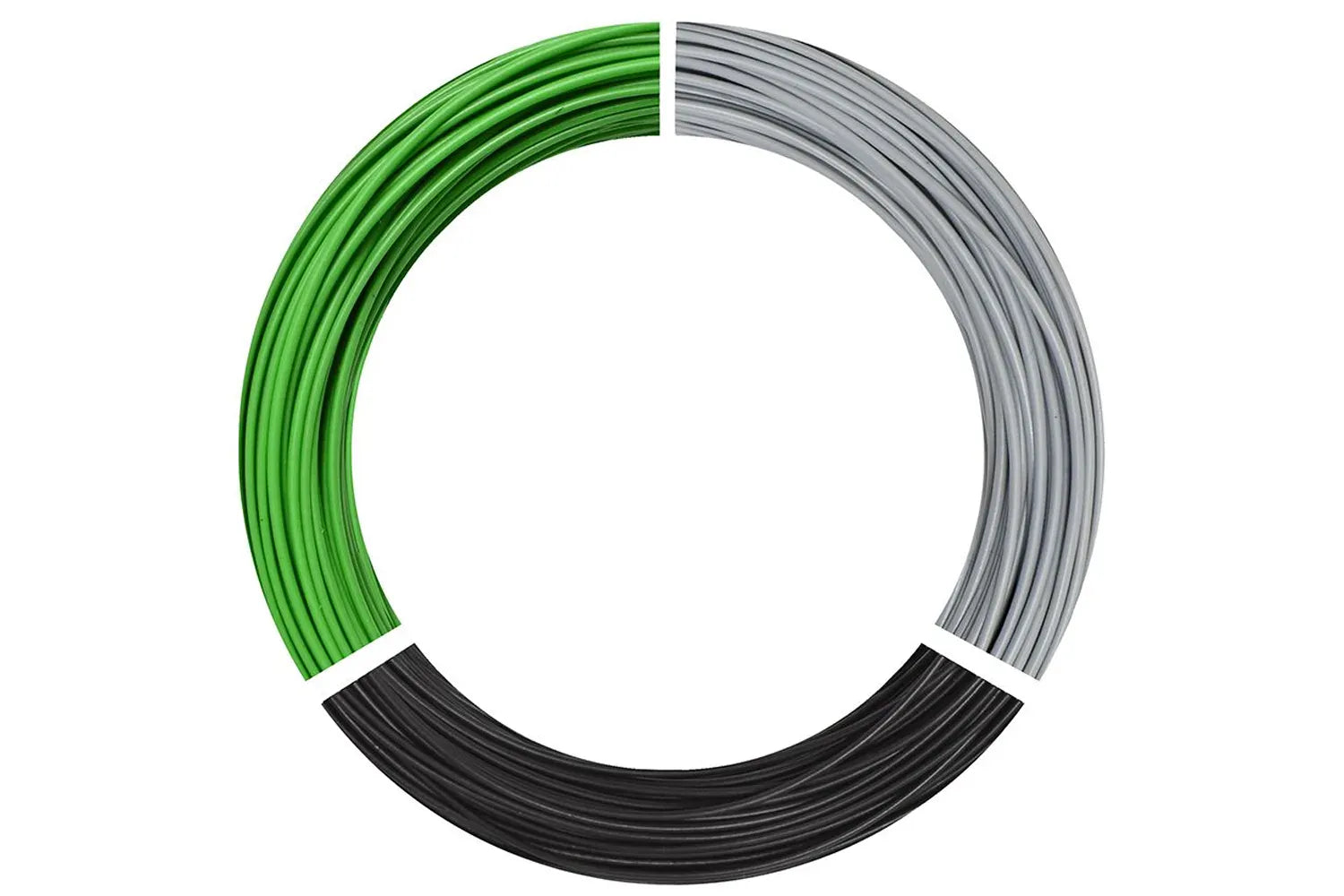 Airflo fly line coiled in a circle with bright green, silver-gray and black smooth coated sections