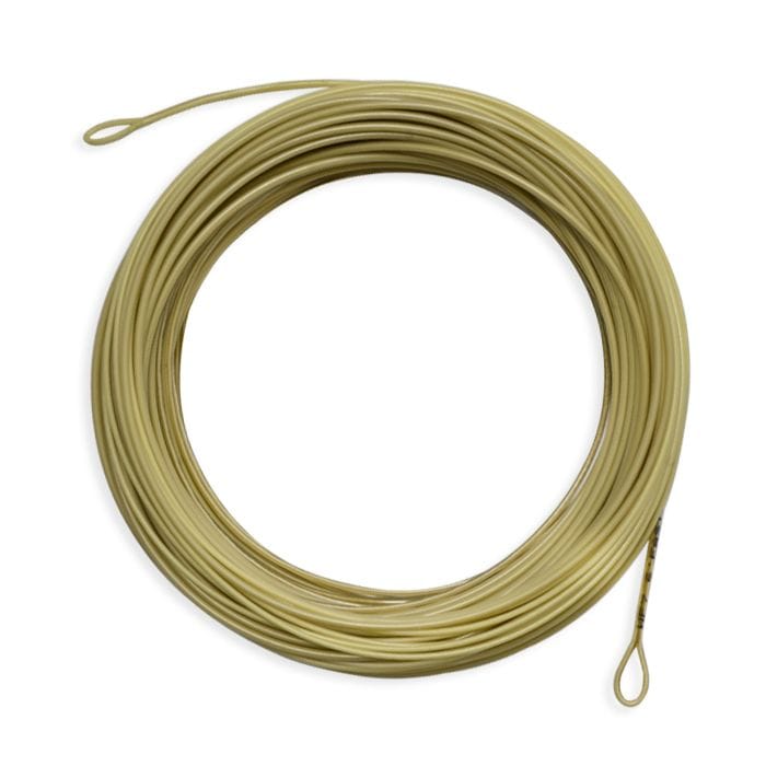 Airflo Superflo 3ft anchor tips fly line coiled in khaki tan with two welded loop ends, smooth coated fly fishing line