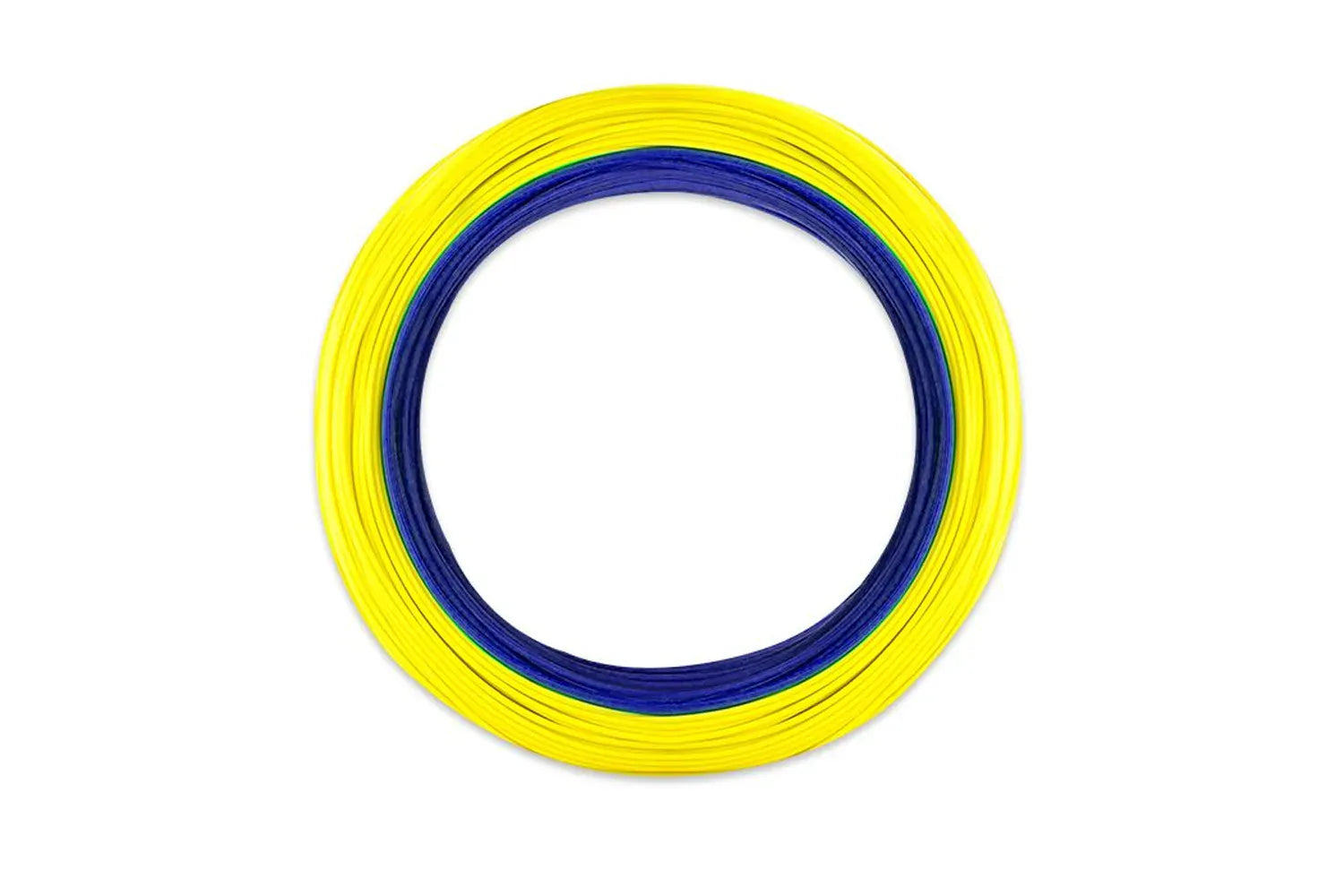 Airflo Superflo 40+ Extreme coiled fly line with bright yellow outer and deep blue inner core, smooth coated line