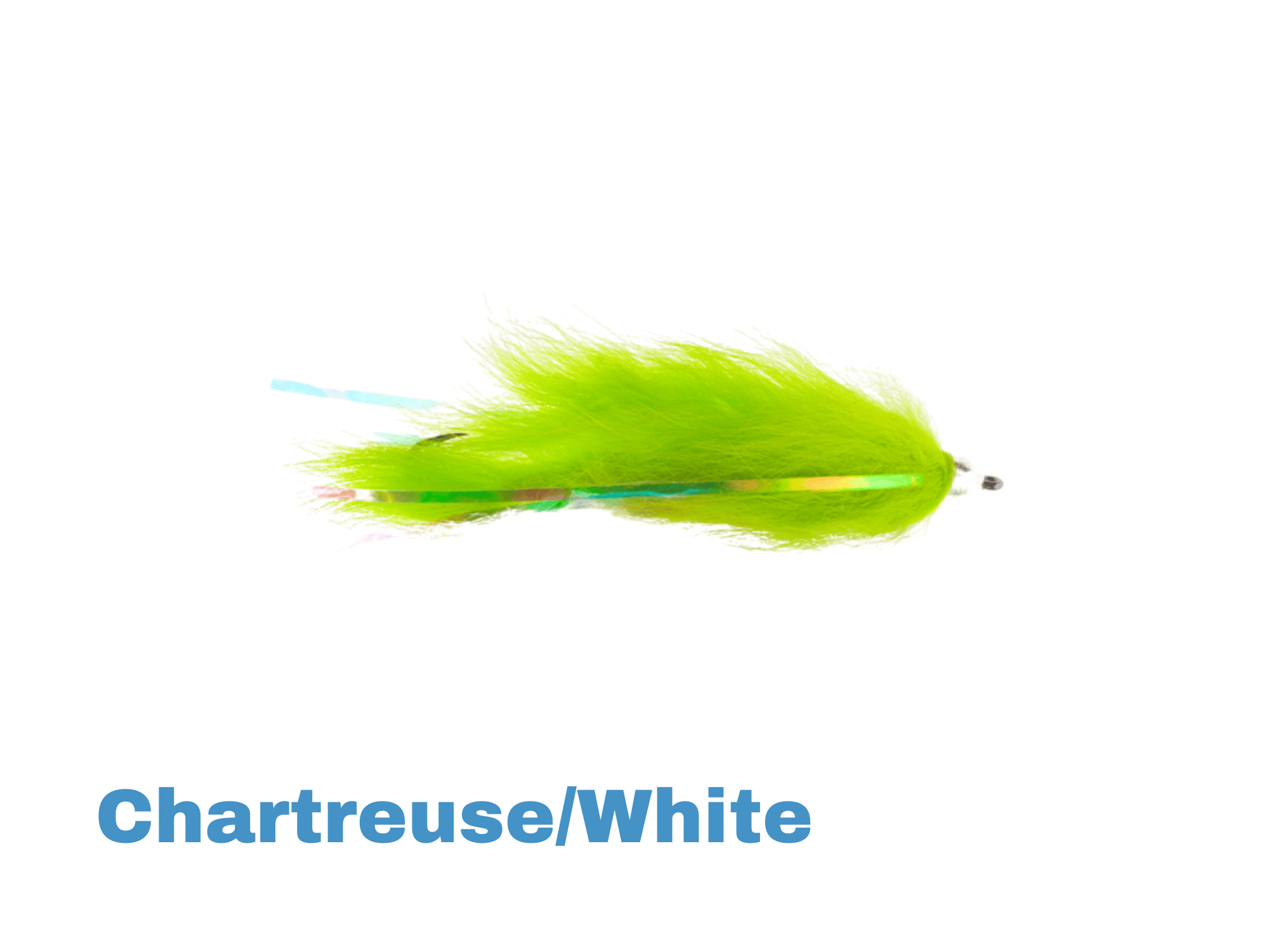 Chartreuse Dolly Llama streamer fly with fluffy marabou body, white head and iridescent tinsel flash by Aquaflies