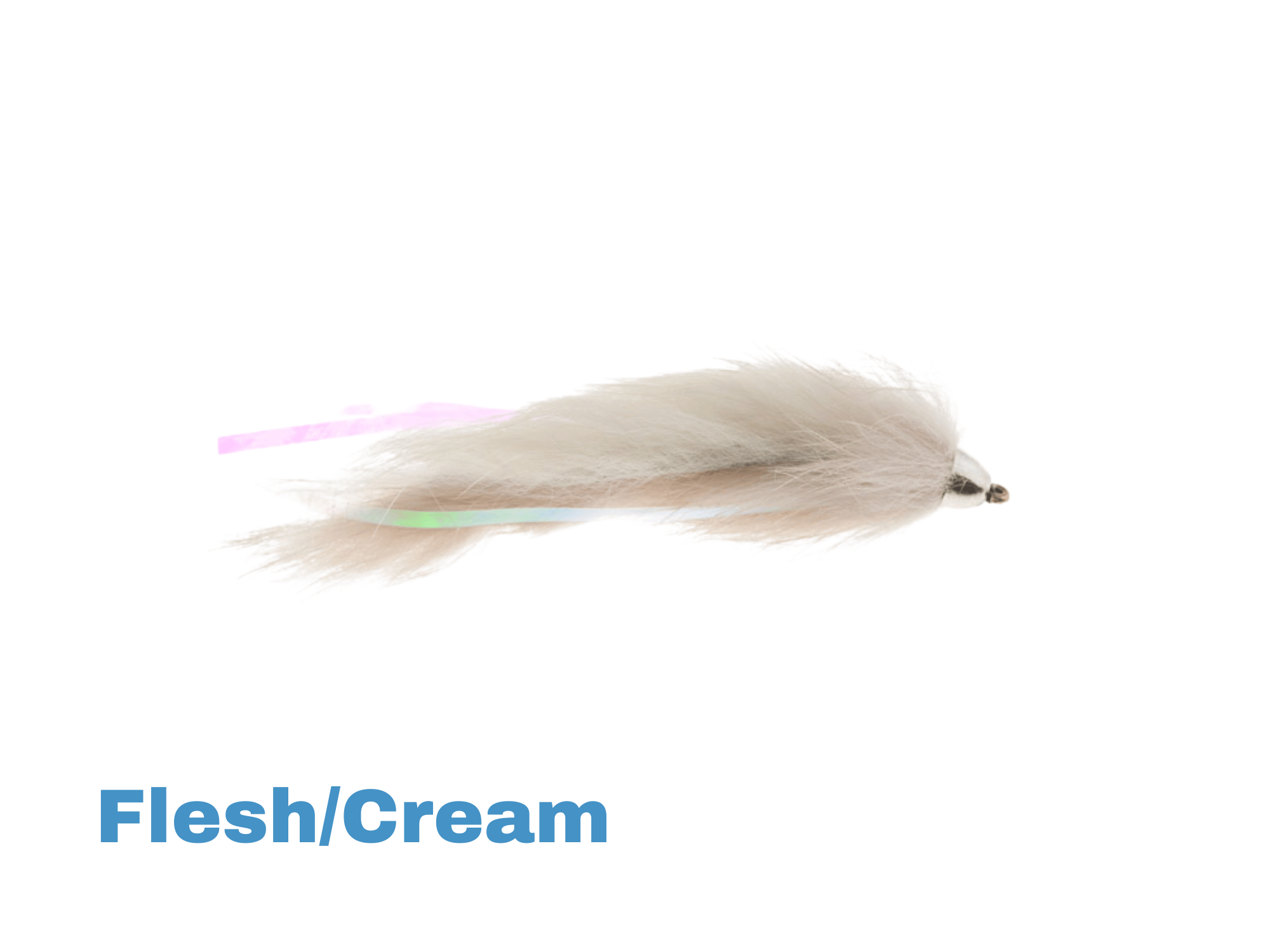 Cream Aquaflies Dolly Llama fishing fly with silver beadhead, fluffy marabou body and pink/green flash tail