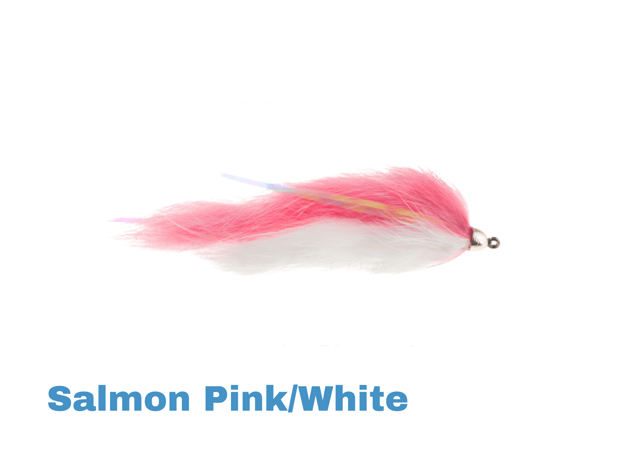 Salmon pink and white marabou streamer fly with silver beadhead and iridescent flash fibers