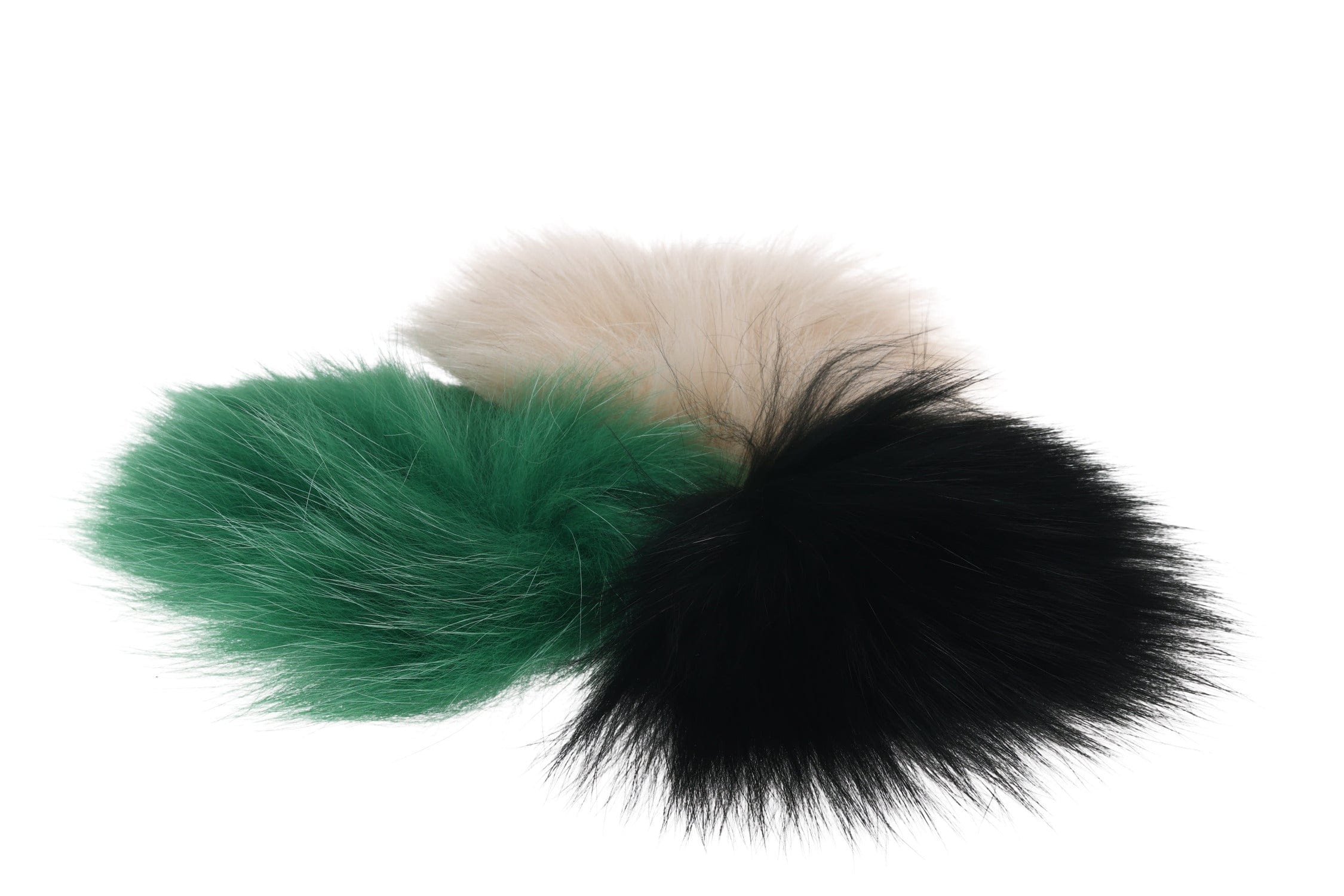 Arctic Fisherman Blue Fox zonker strips: three long-haired fox fur tails in green, black and natural cream for fly tying