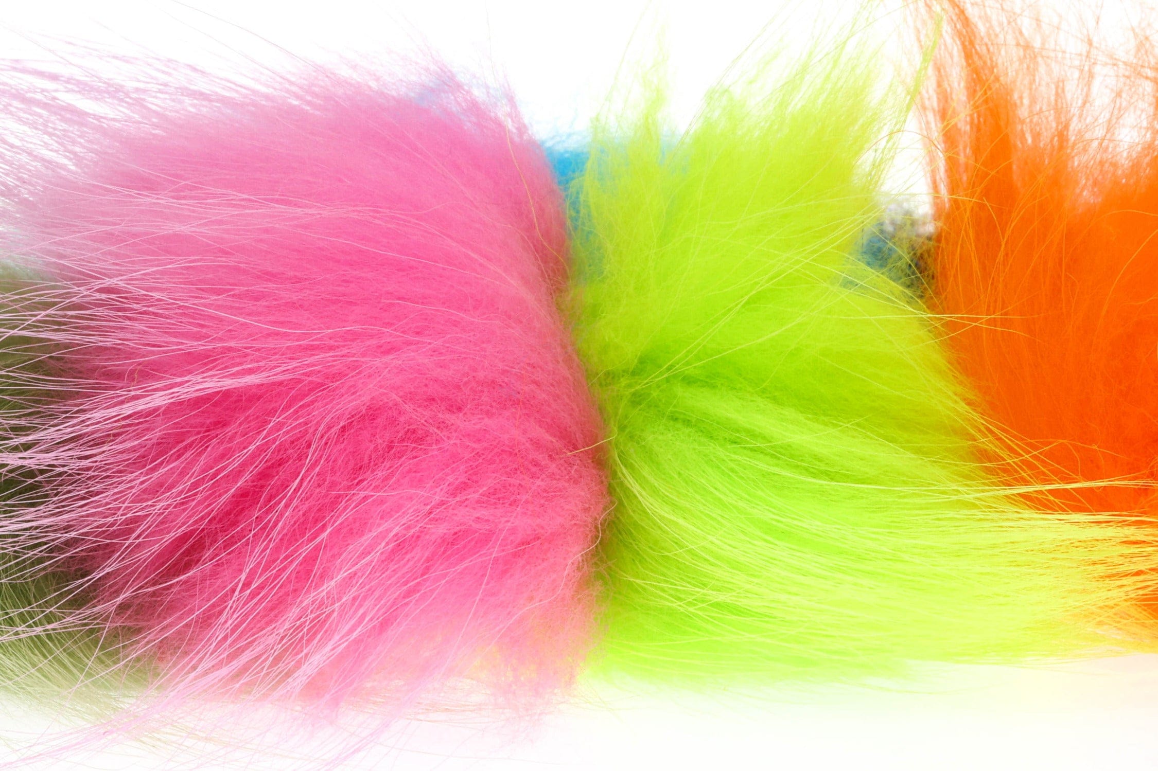 Neon pink, chartreuse and orange fluffy Finn raccoon fur fibers, long silky strands for fly tying lures