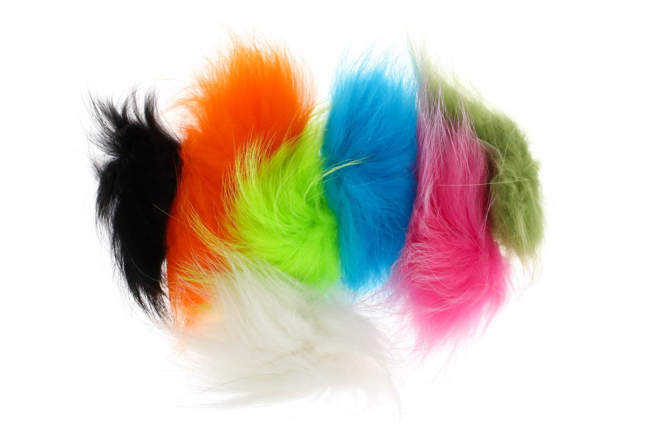 Arctic Fisherman Finn raccoon fur pack, fluffy long fur in black, orange, chartreuse, blue, pink, olive, white for fly tying