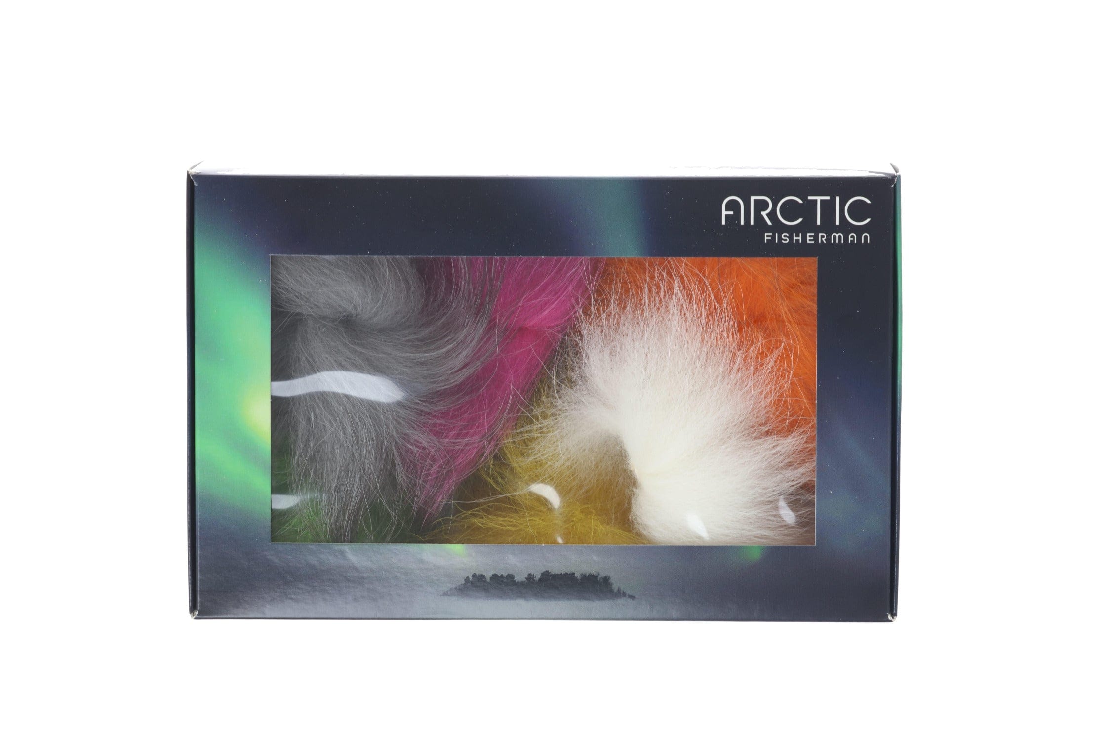 Arctic Fisherman Mutation fox hair pack with gray, magenta, orange, yellow and white fluffy fur for fly tying