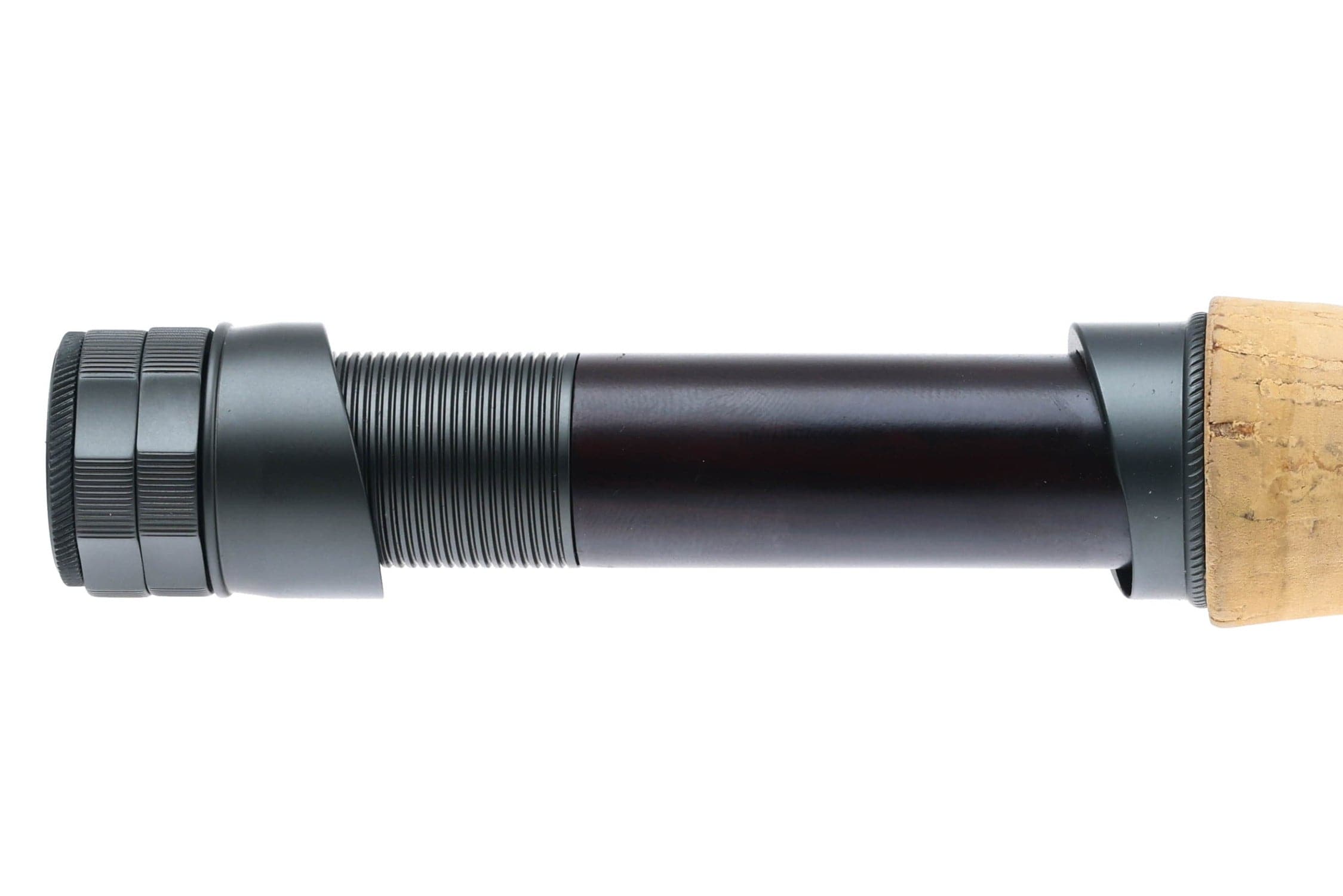 Atlas fly rod 8ft 6in cork handle with matte dark brown blank and black ribbed metal reel seat