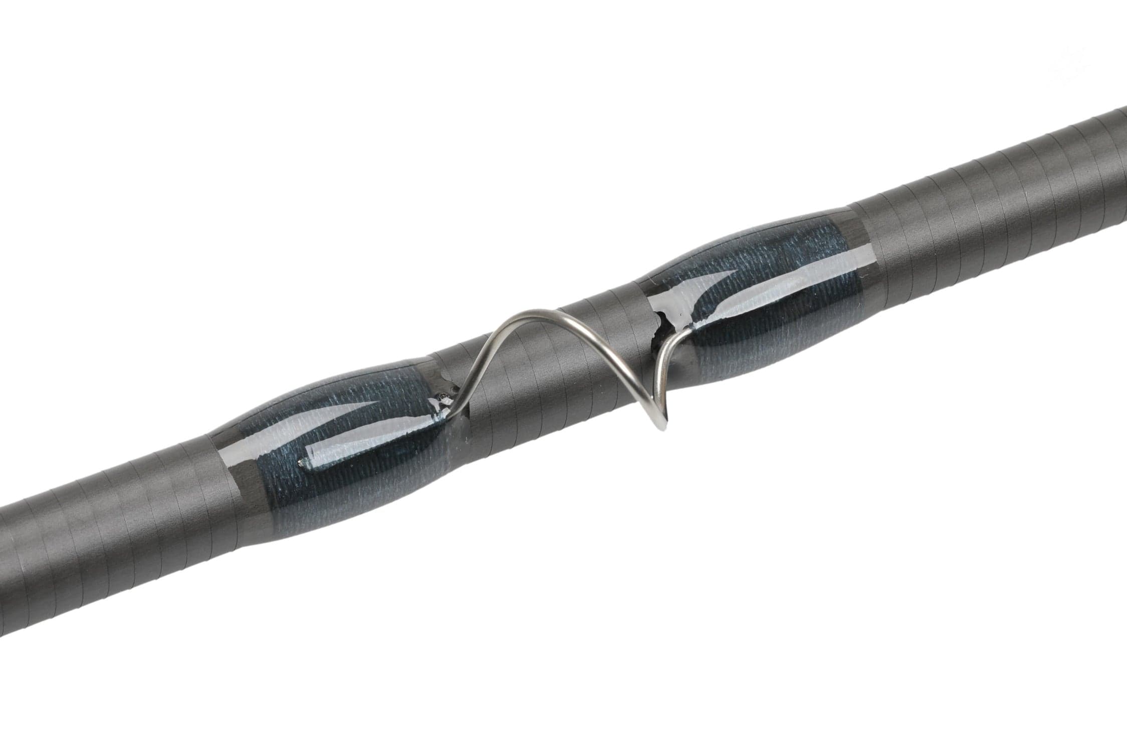 Atlas Signature 9ft 10wt fly rod dark gray carbon blank with glossy blue thread wraps and stainless guide