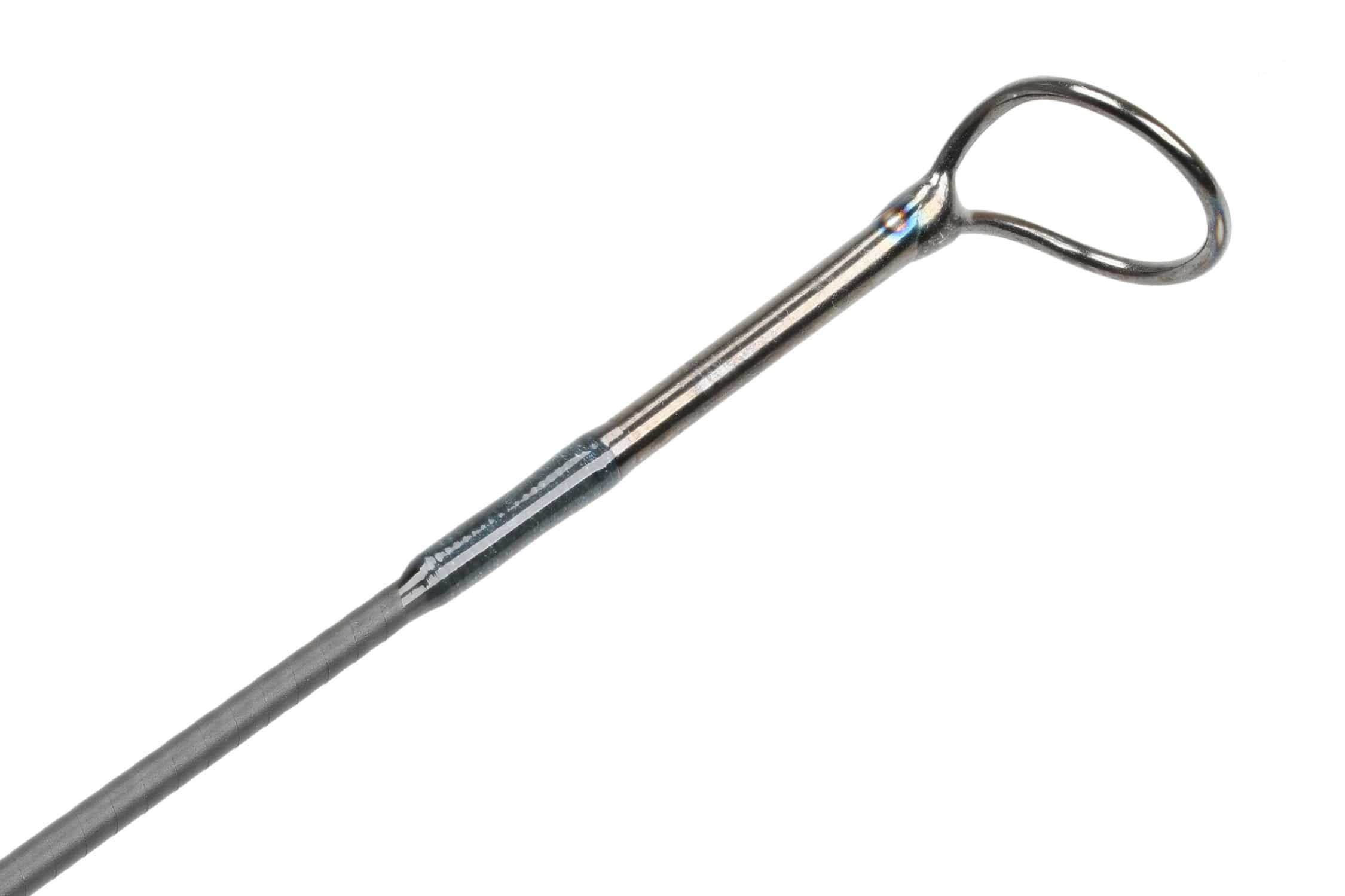 Atlas Signature 9ft 10wt fly rod tip, silver metal guide and gray graphite blank with wrapped thread