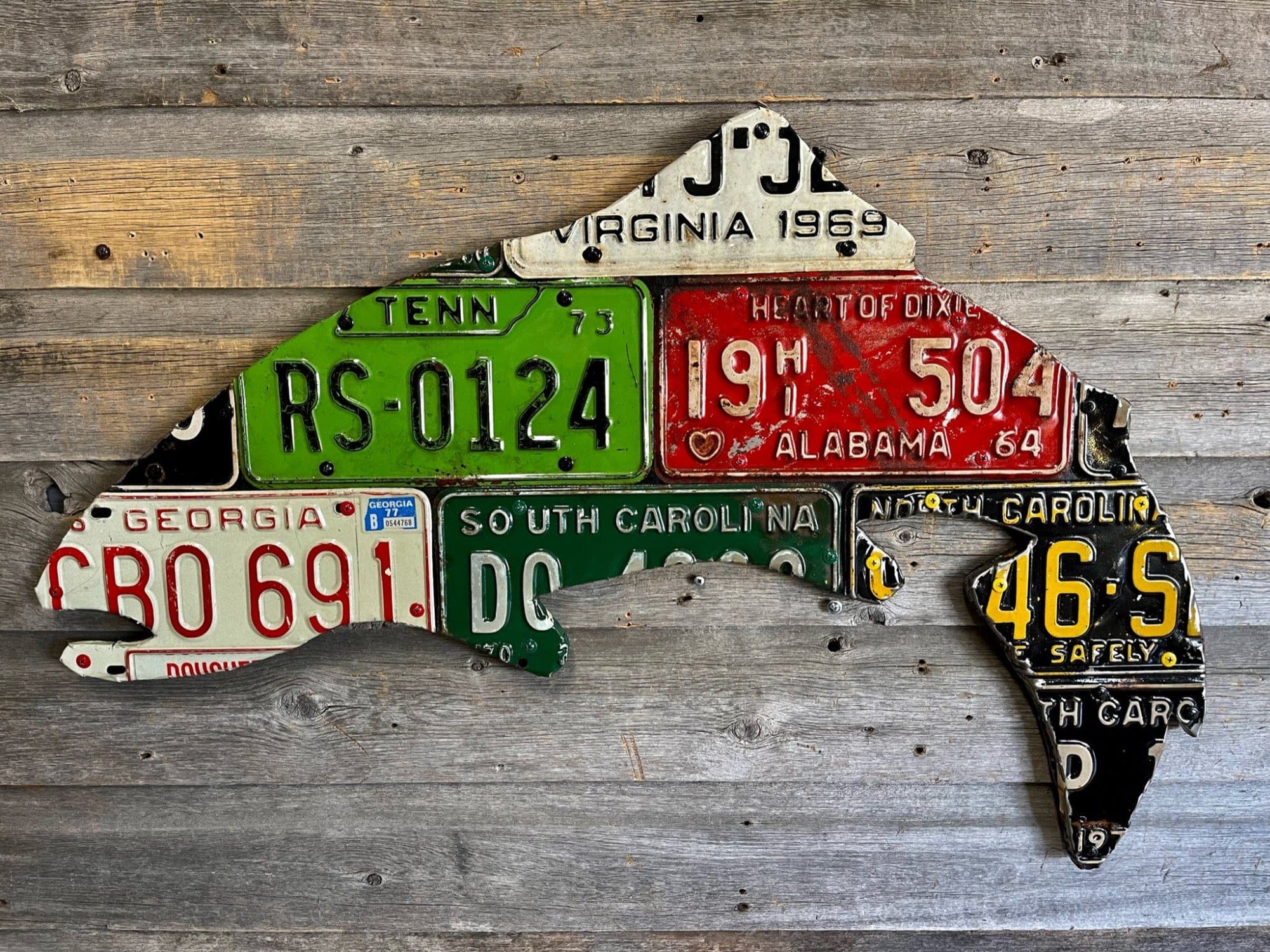 Mixed Southeast Antique Trout License Plate Artwork - Image 1