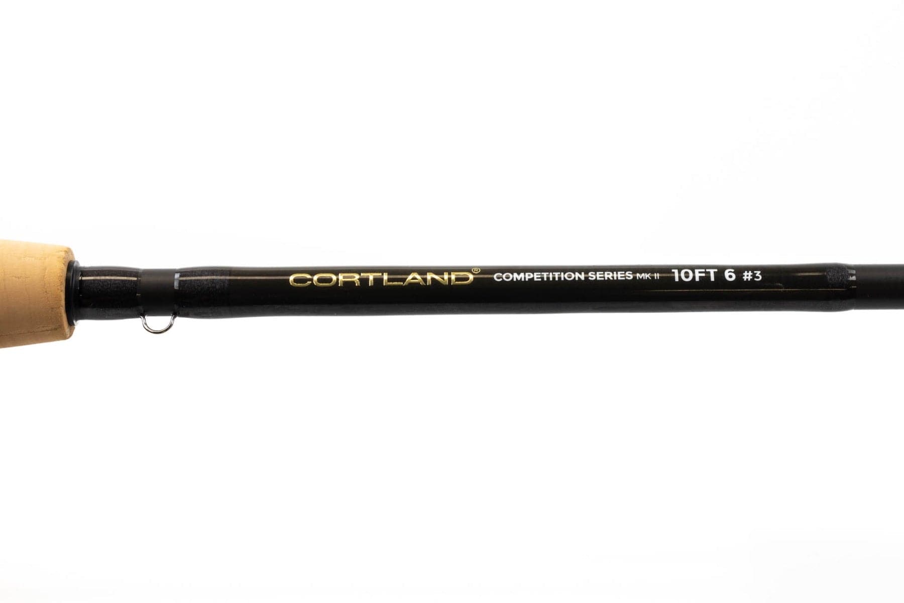 Cortland Competition MkII nymph fly rod black carbon blank with gold logo, cork handle and 10ft 6 #3 markings