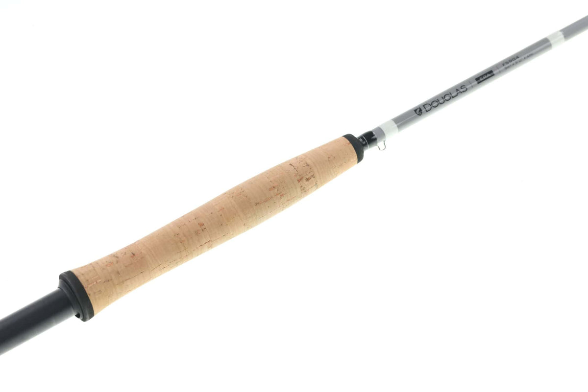 Douglas ERA fly rod with light gray graphite blank and natural cork handle, slim modern design