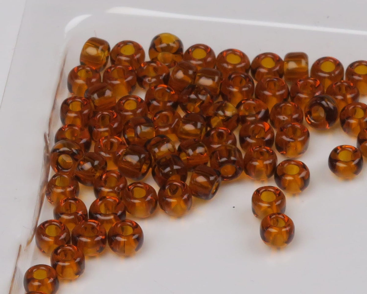 Amber translucent glass beads for fly tying, glossy round tyers beads with large central holes