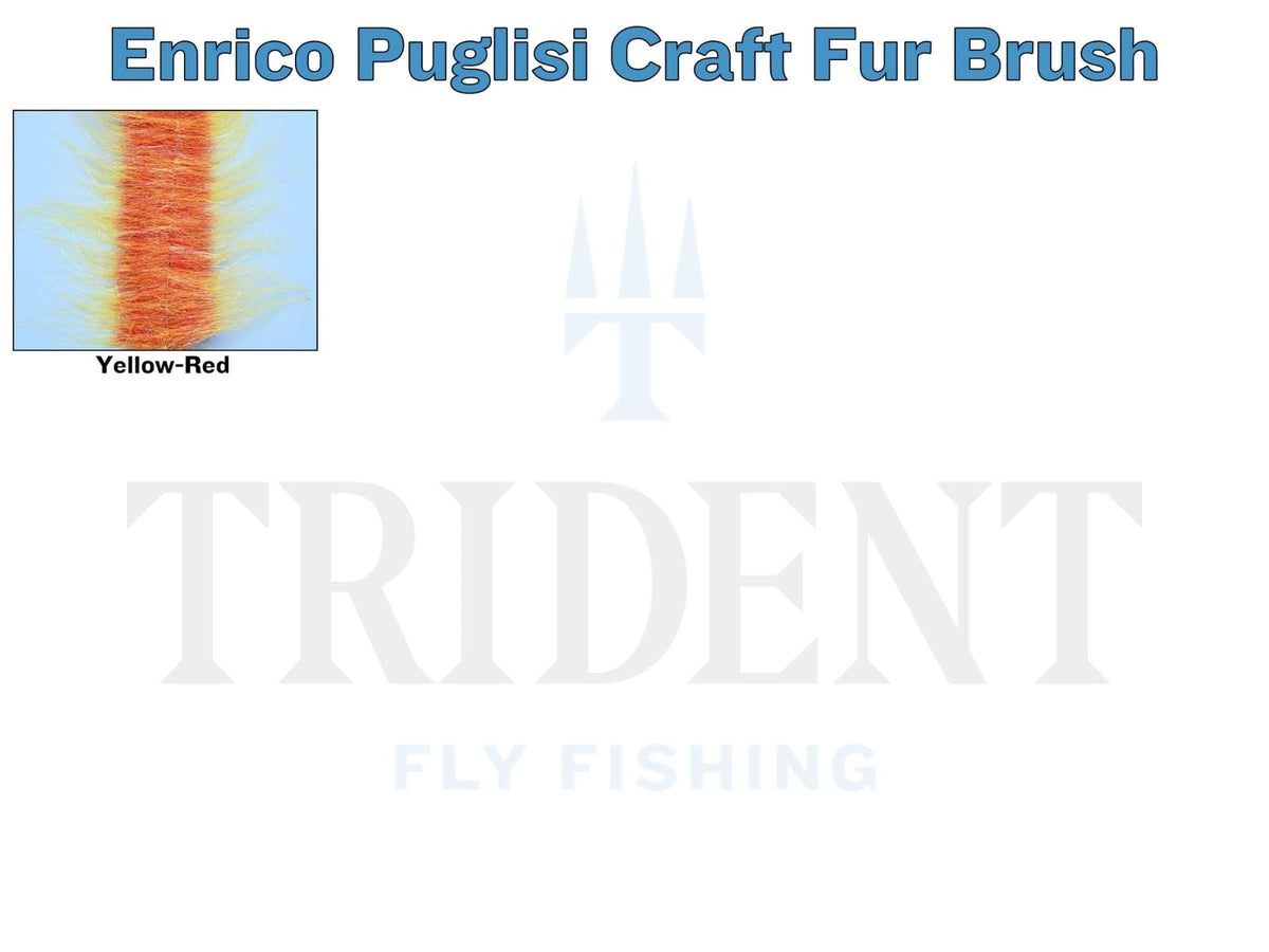 Enrico Puglisi craft fur brush in yellow-red, narrow synthetic fur strip with long wispy fibers for fly tying