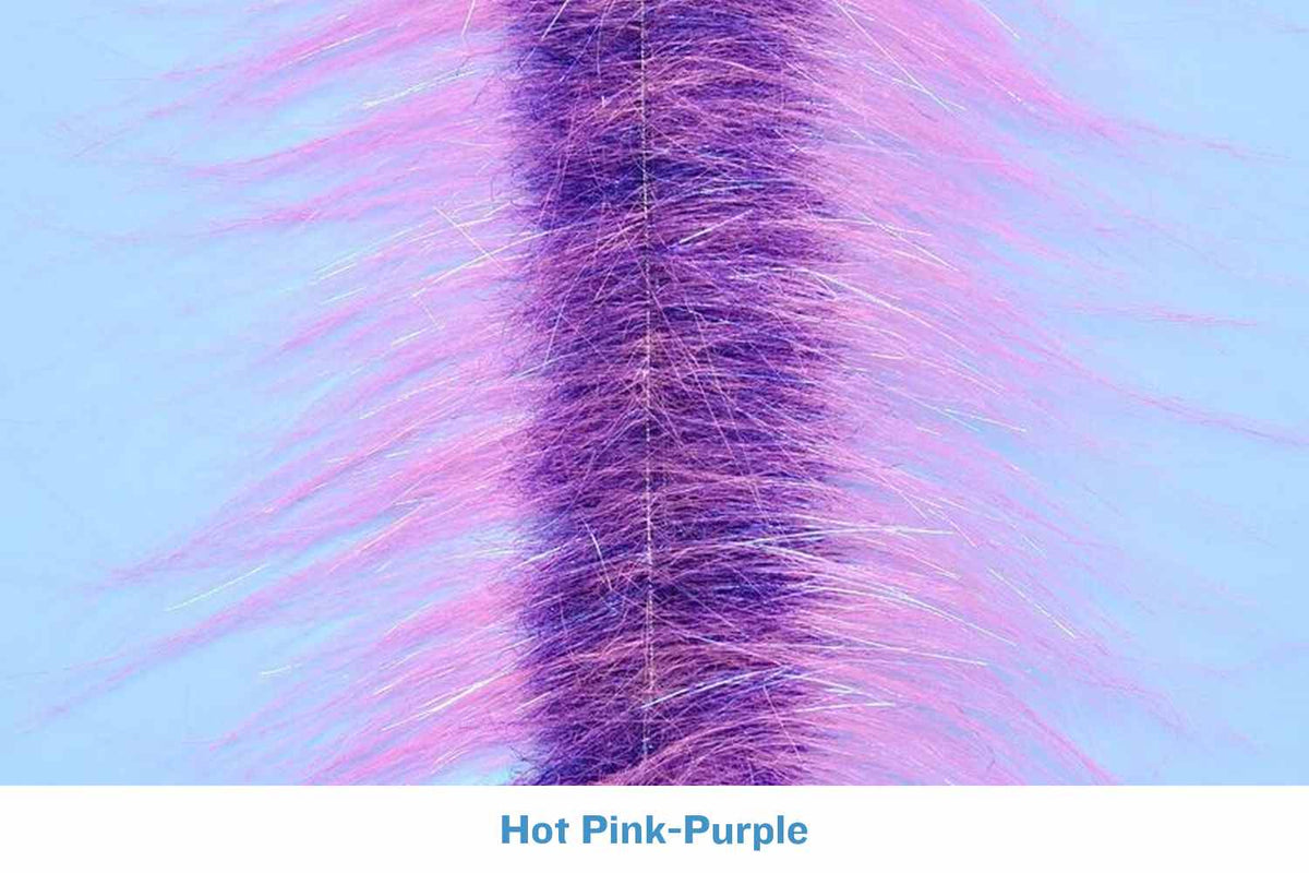 Hot pink and purple Enrico Puglisi craft fur brush strip with long synthetic fibers and iridescent flash for fly tying