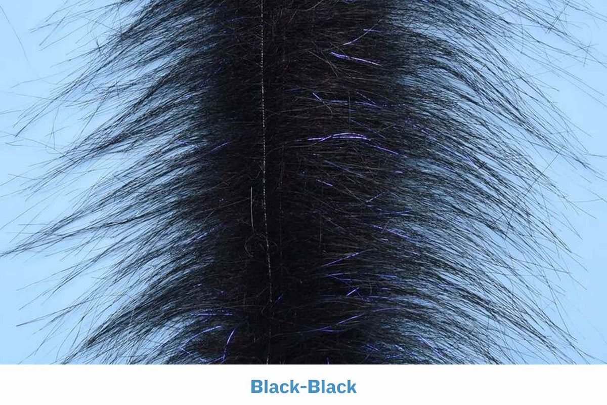 Black Enrico Puglisi craft fur brush with dense long black fur fibers and subtle purple flash for fly tying