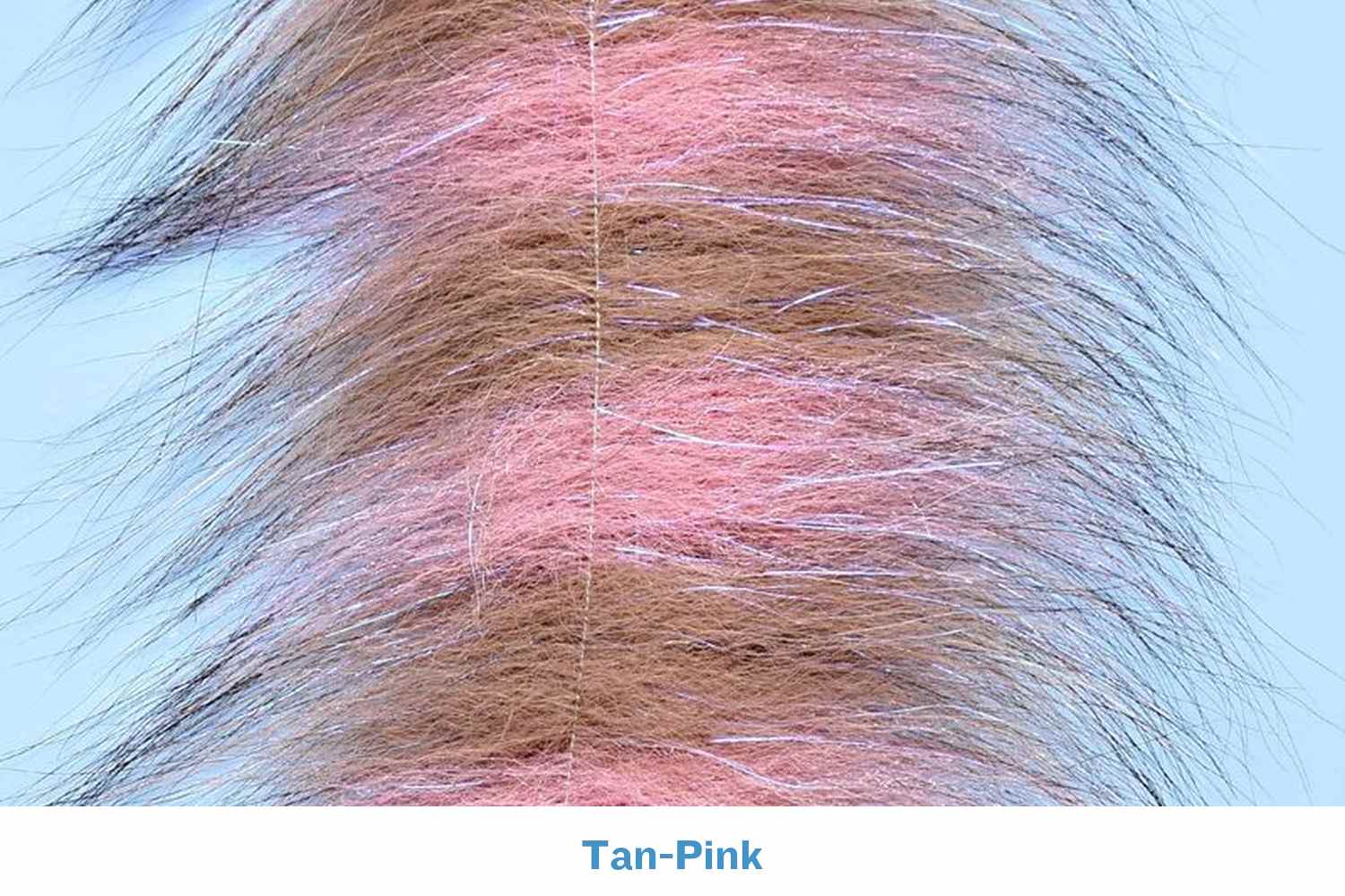 Tan and pink grizzly fox brush with wispy long fur fibers for fly tying, tapered natural-looking material