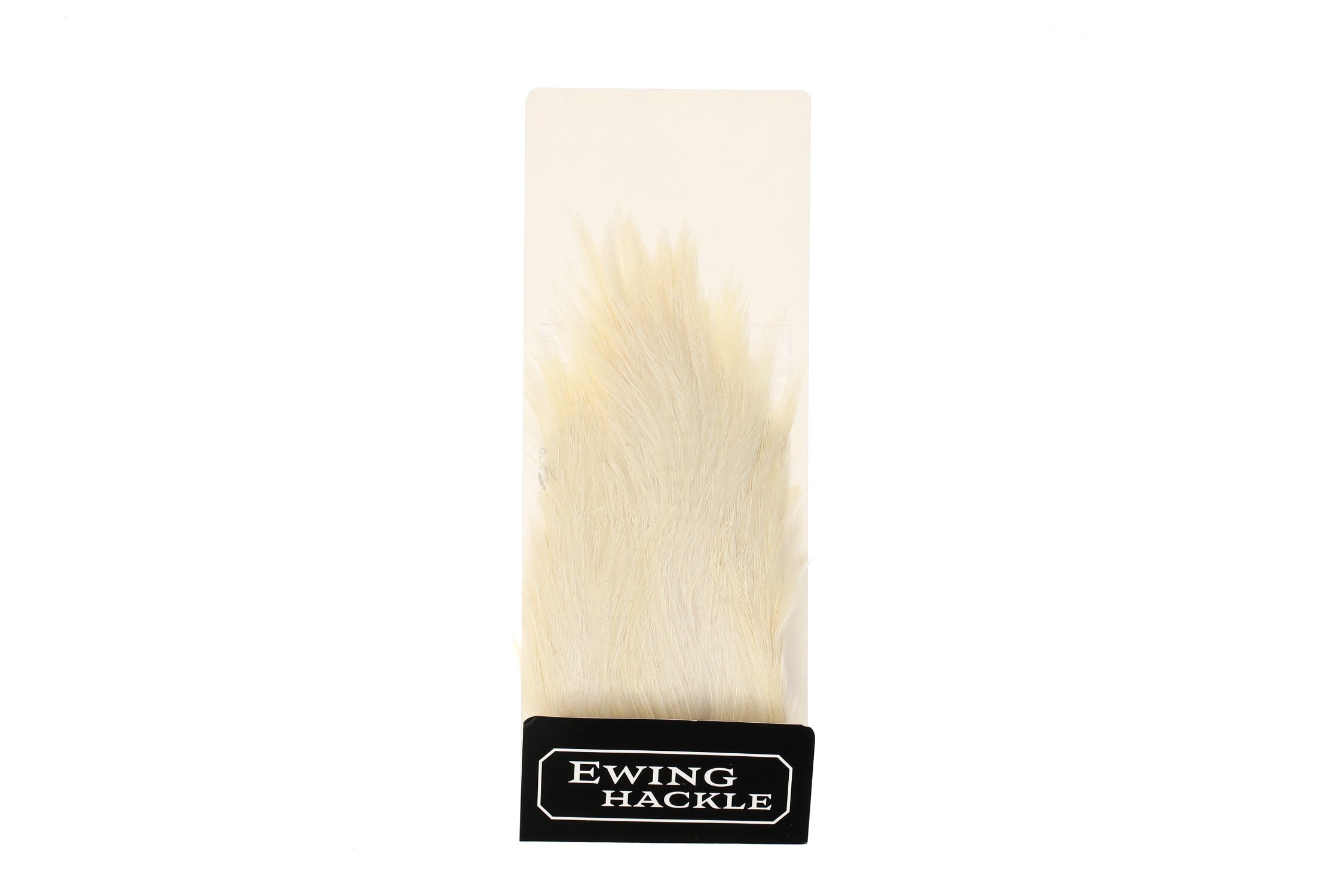 Cream bucktail hackle patch with long soft feathers on Ewing Hackle card for fly tying