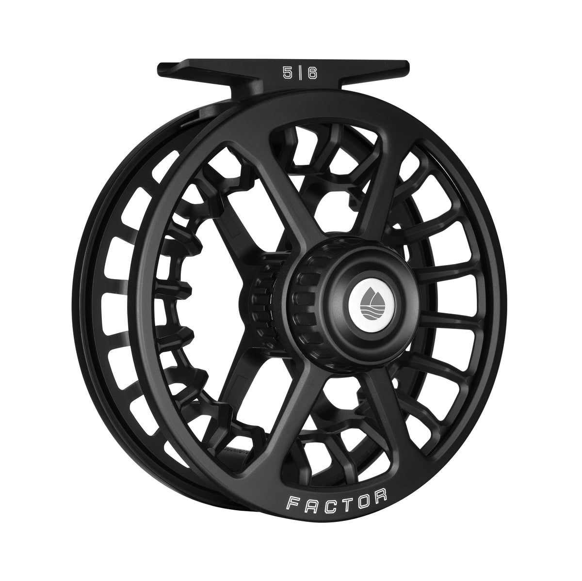 Redington Factor Fly Reel in Black, angled front view