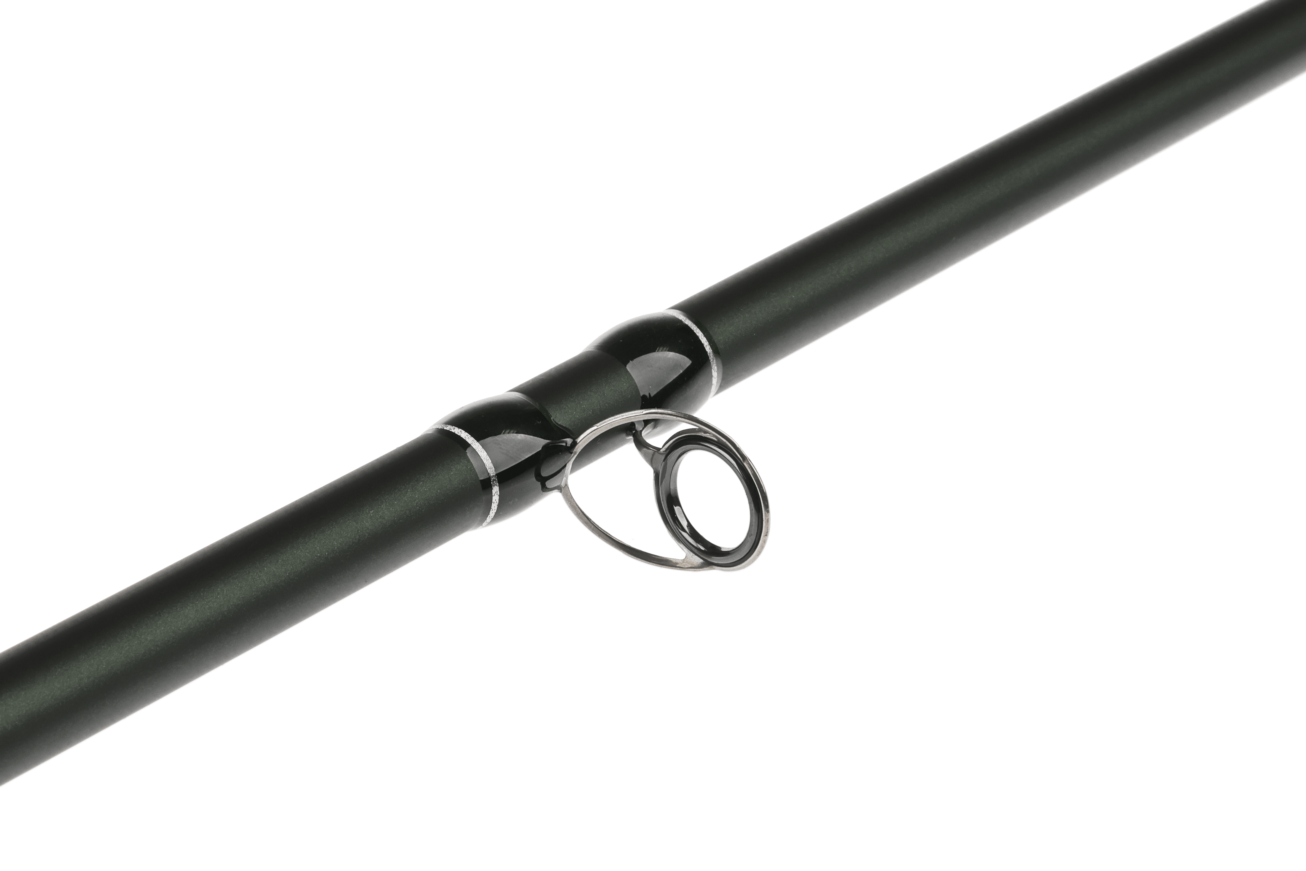 Gaelforce G+ dark green graphene spey rod close-up showing glossy joint and silver-lined guide ring