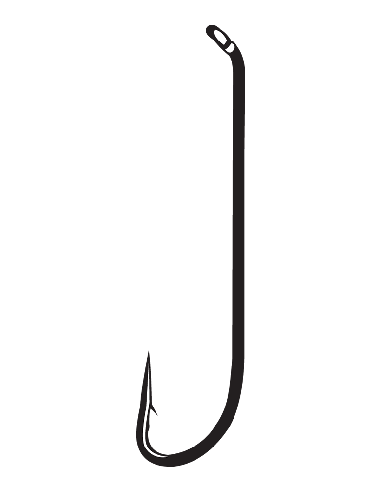 Gamakatsu black long-shank Russian River streamer hook with barbed curved point and turned-up eye for fly tying