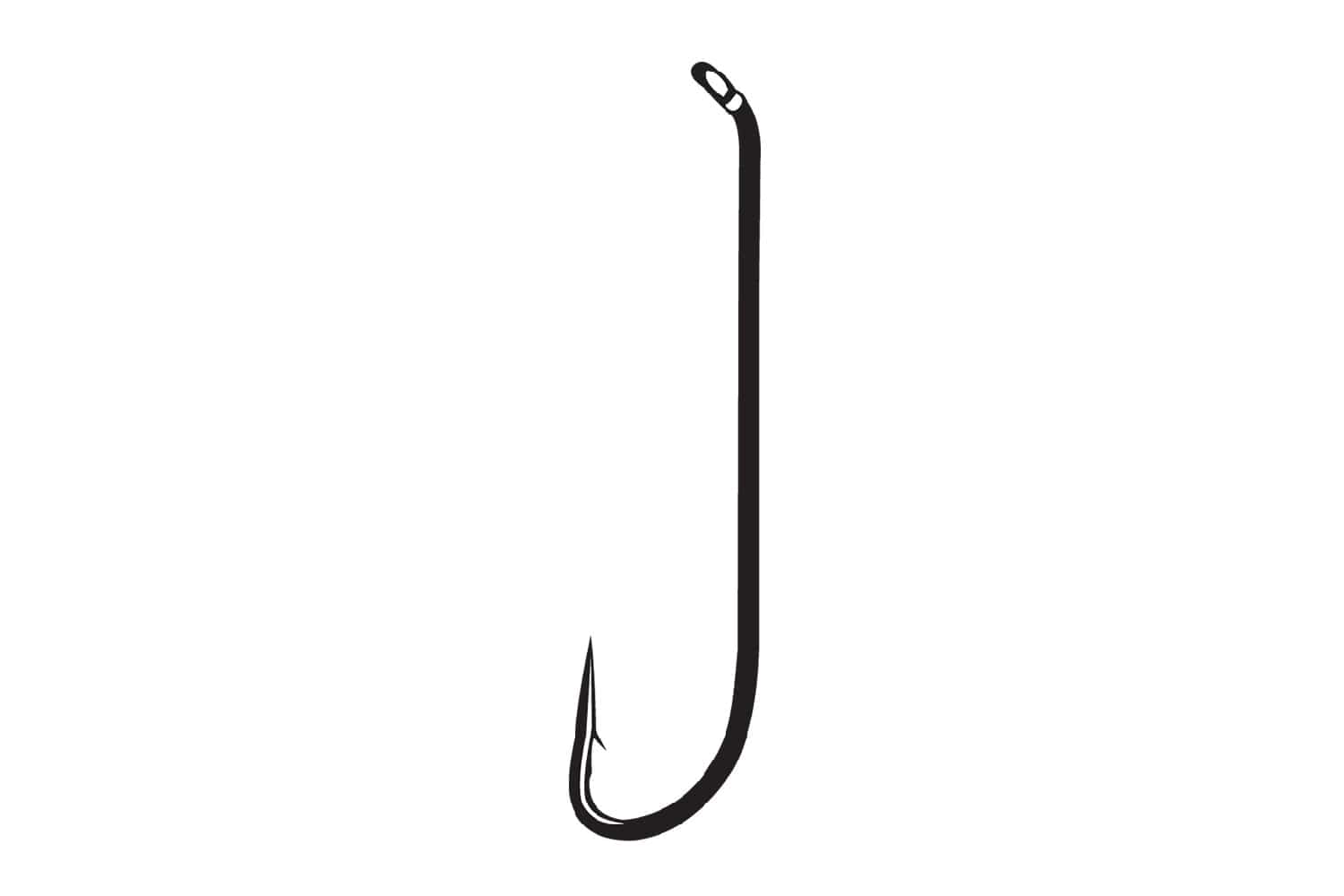 Gamakatsu black steel long-shank Russian River streamer hook with up-eye, curved point and small barb for fly tying