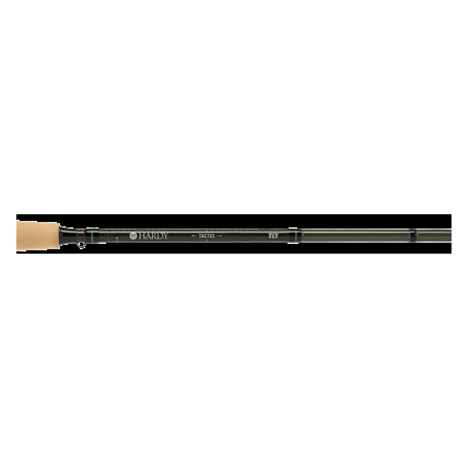 Hardy Tactus dry fly rod in olive with AAA cork handle and Tactus Fly branding on the blank